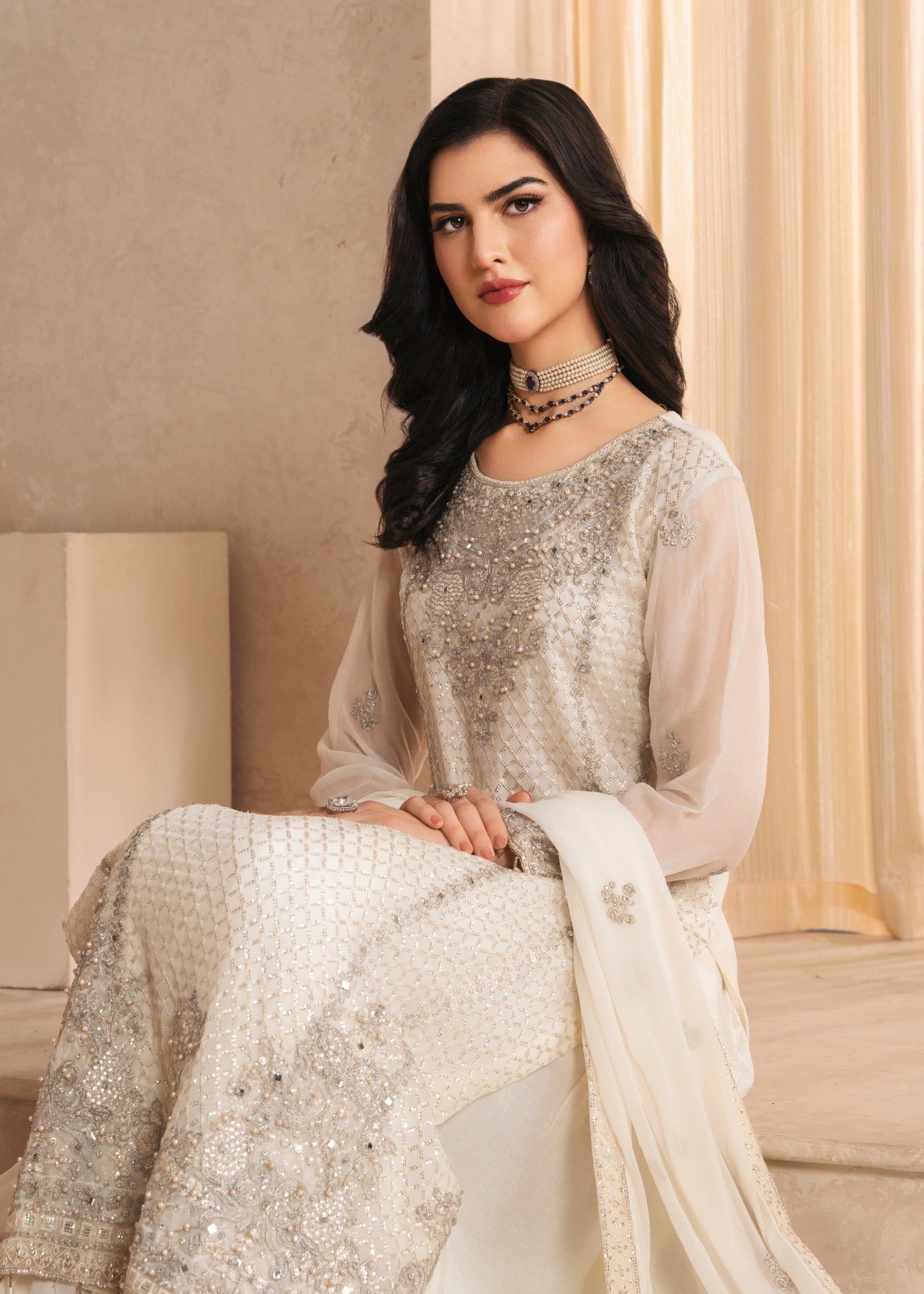 chiffon Sharara in Off-white