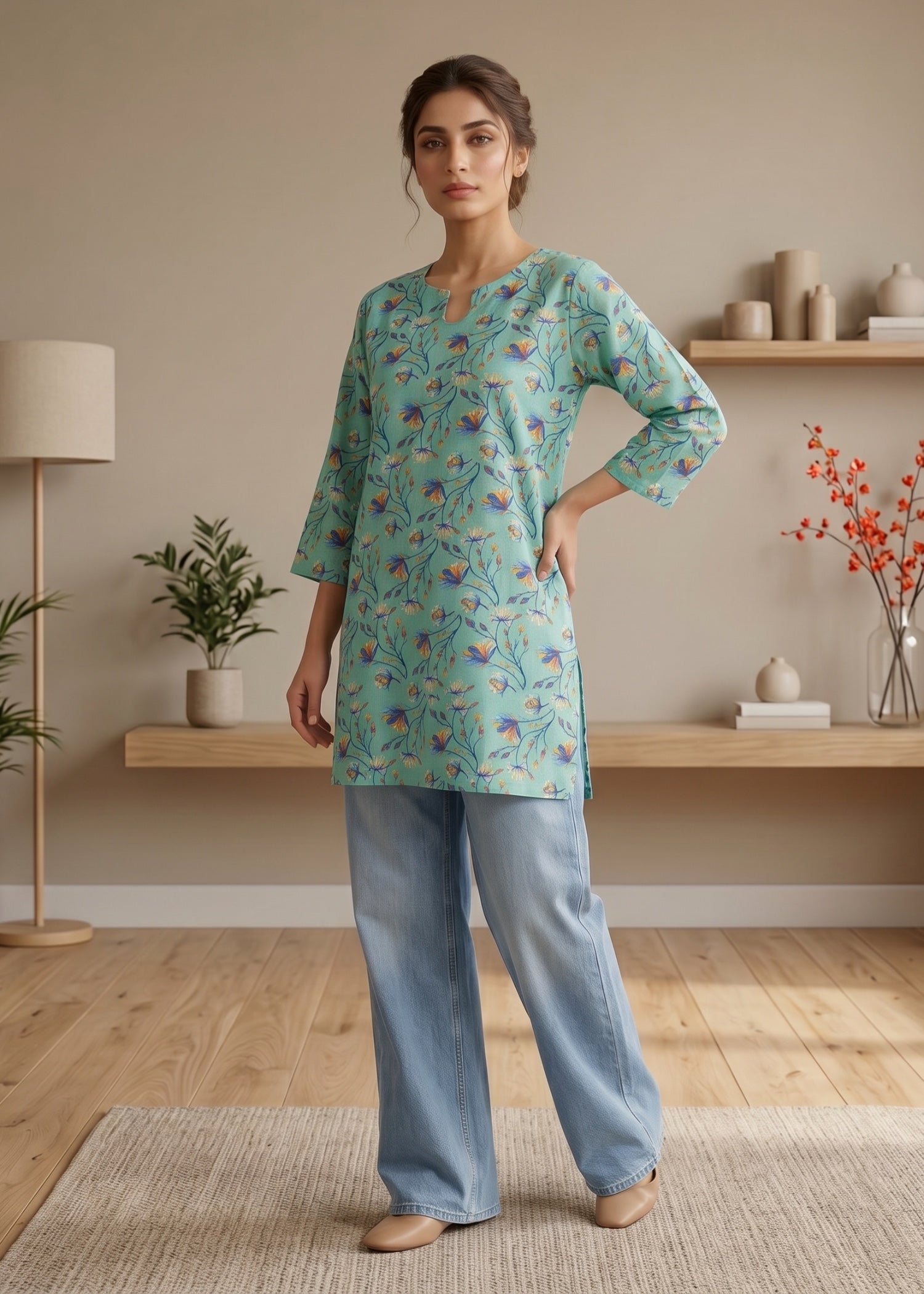 lawn cotton Kurti in Electric blue