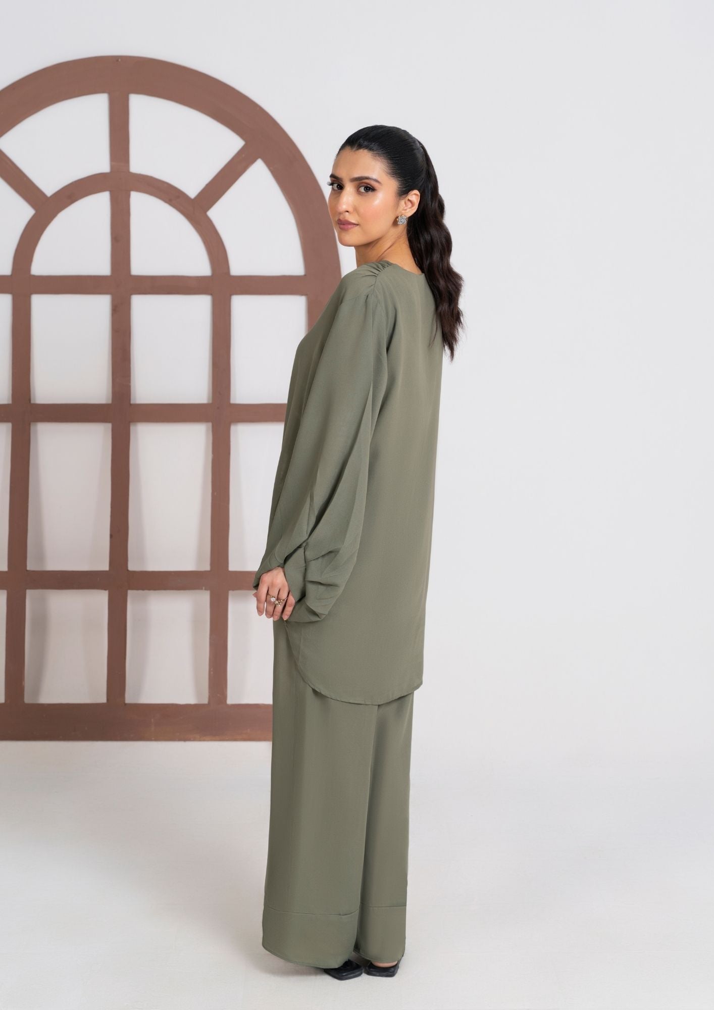 georgette Co Ord Sets in Olive green