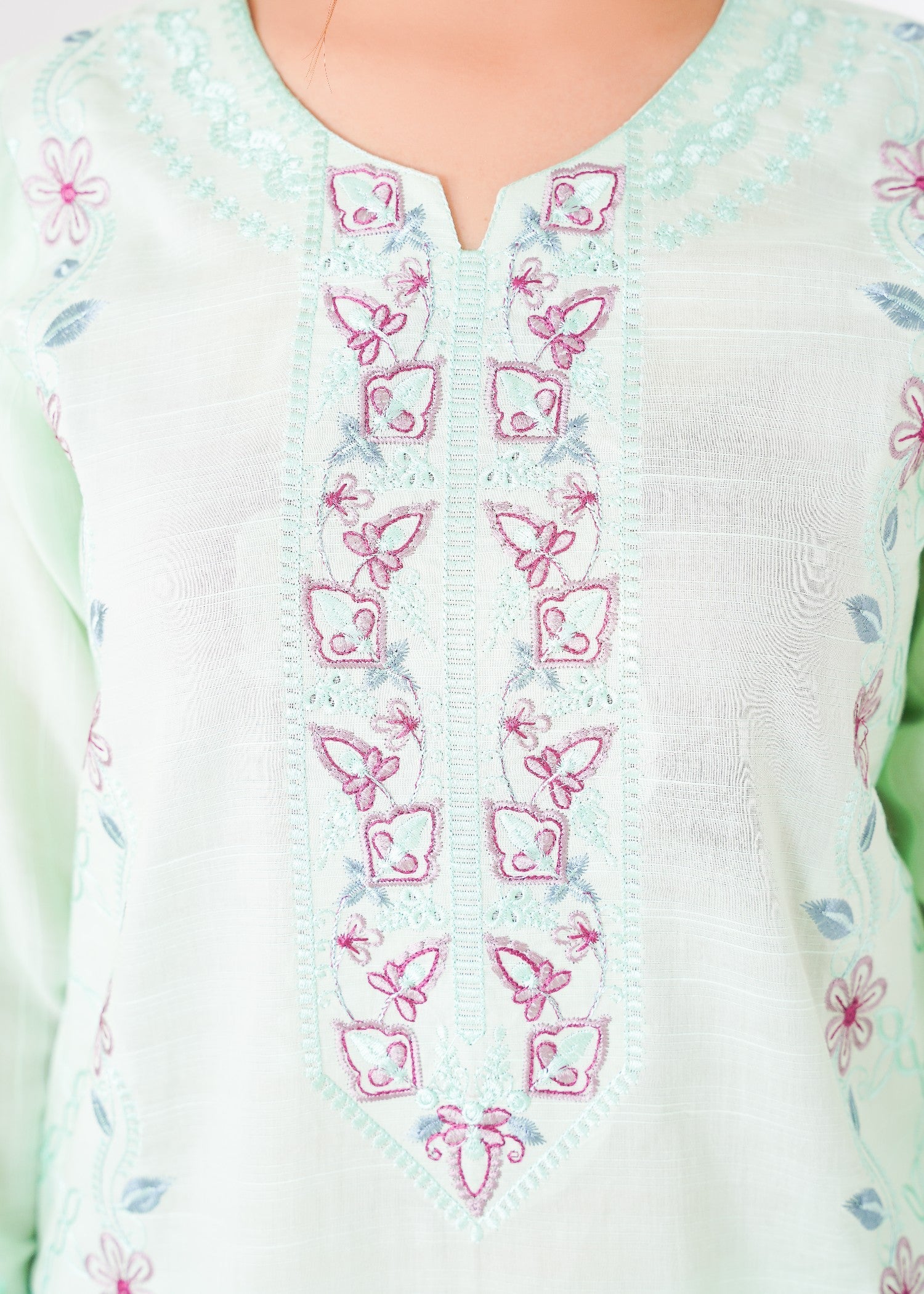 textured lawn Kurta Set in Tea green