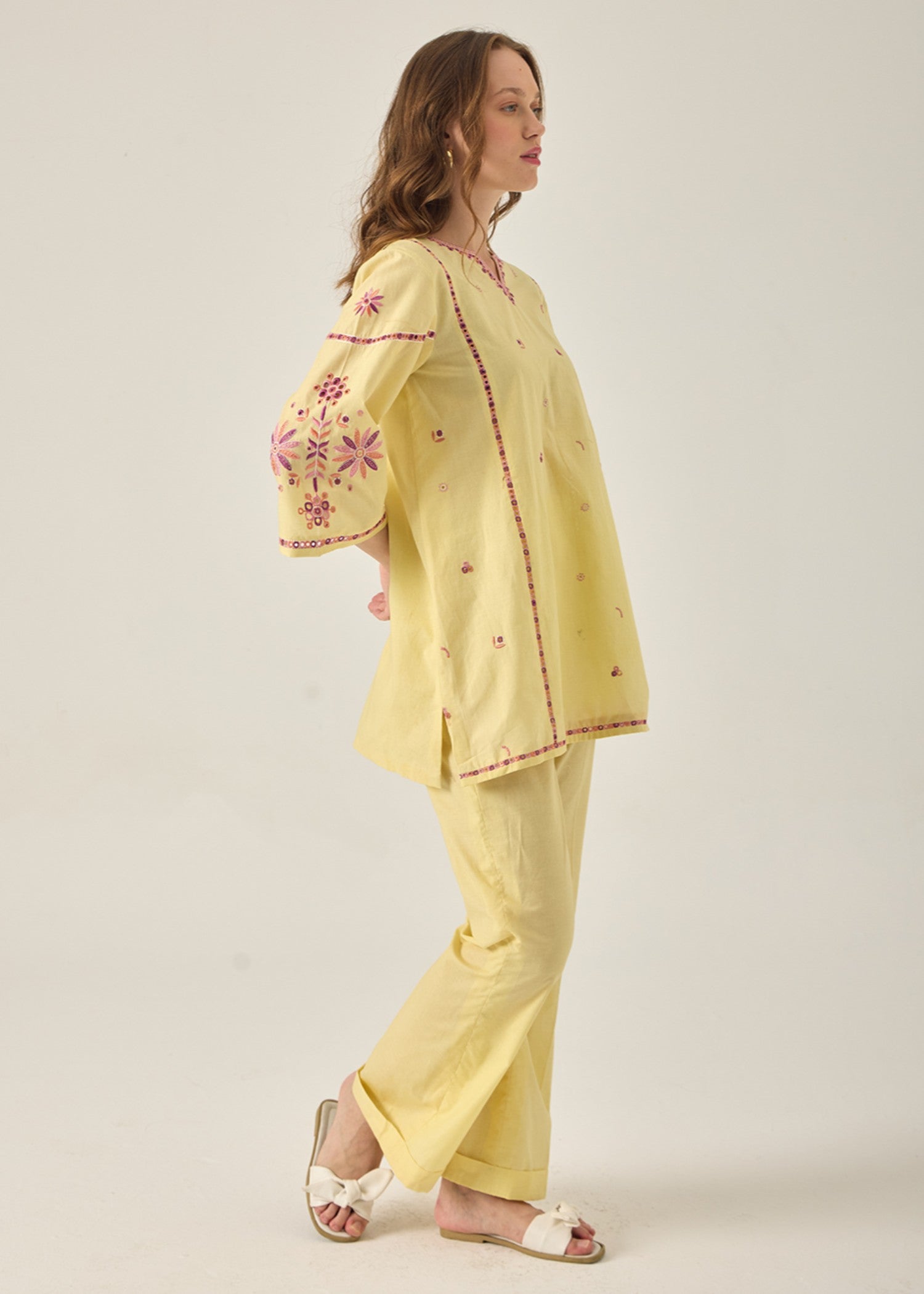 lawn cotton Co Ord Sets in Yellow