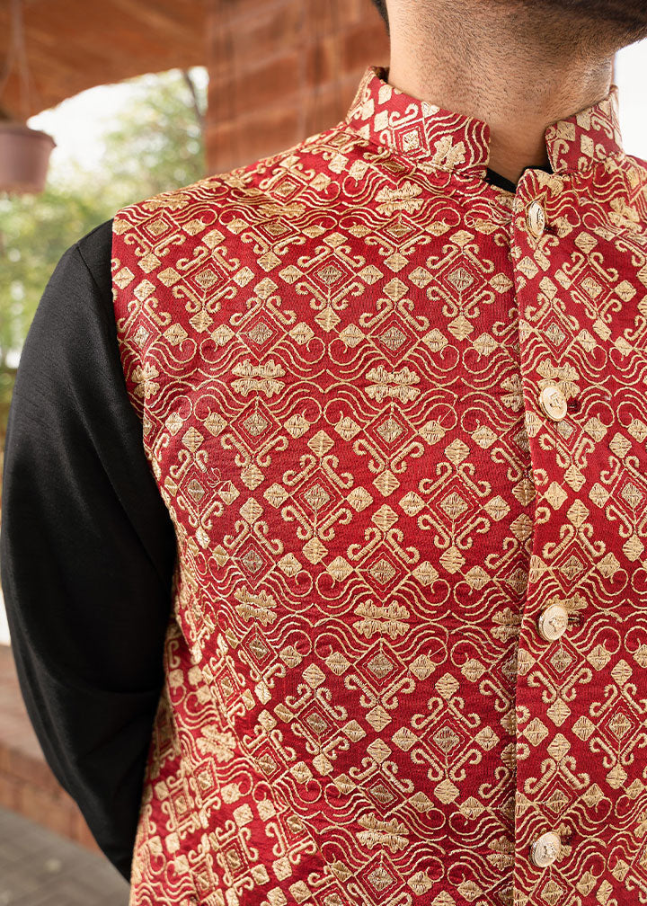 raw silk Waistcoat in Red