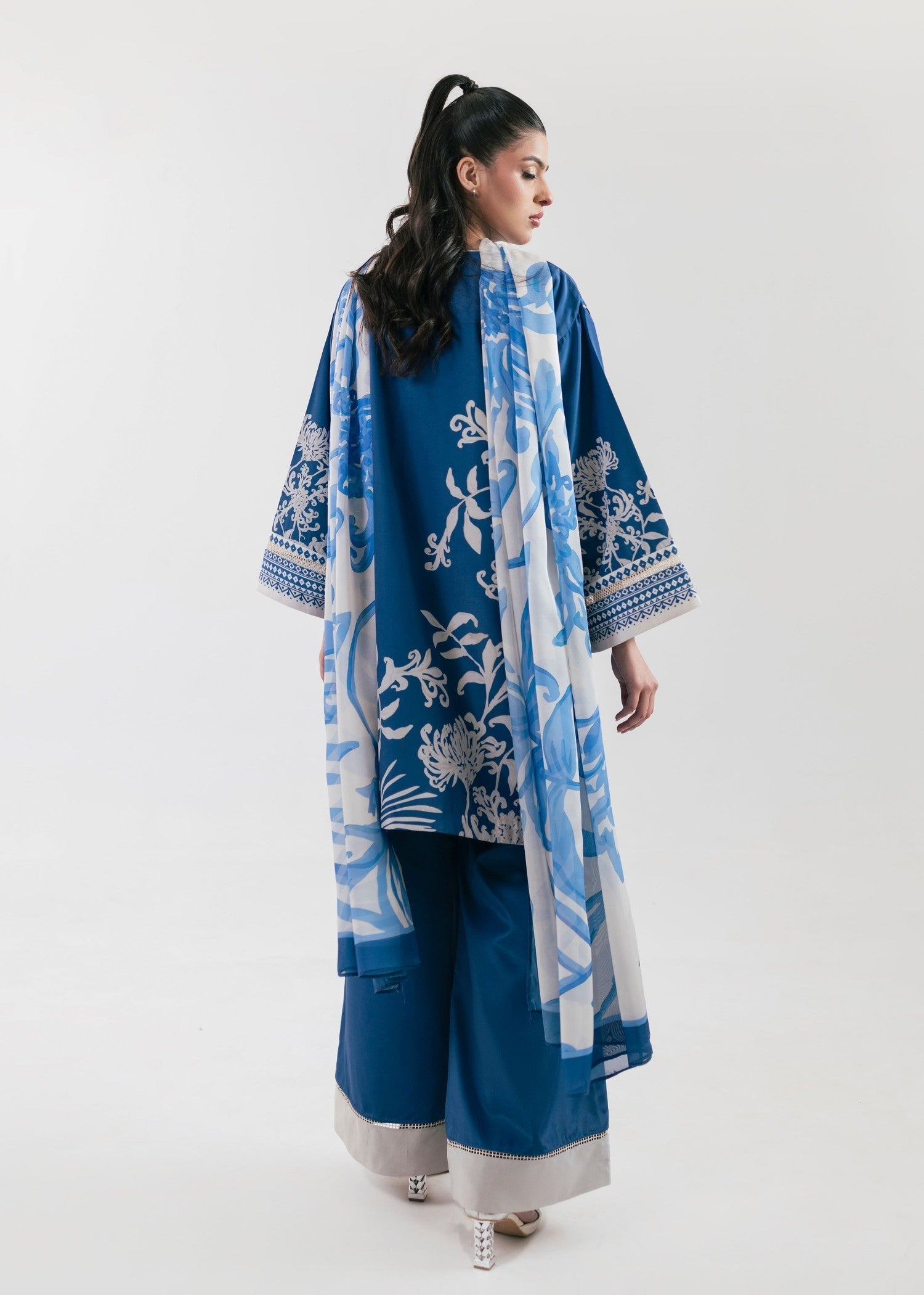 poly lawn Kurta Set in Royal blue