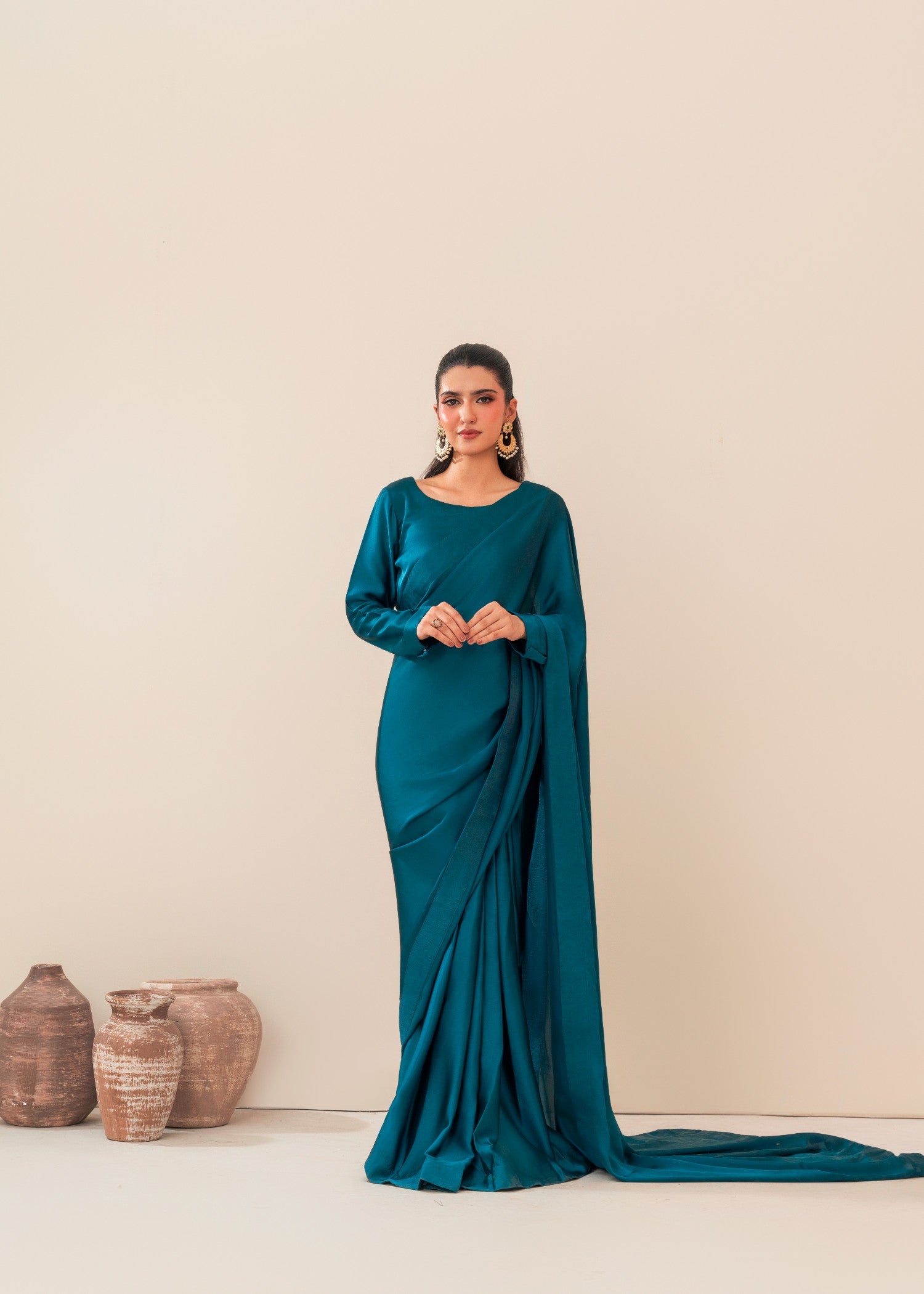 poly silk Saree in Teal