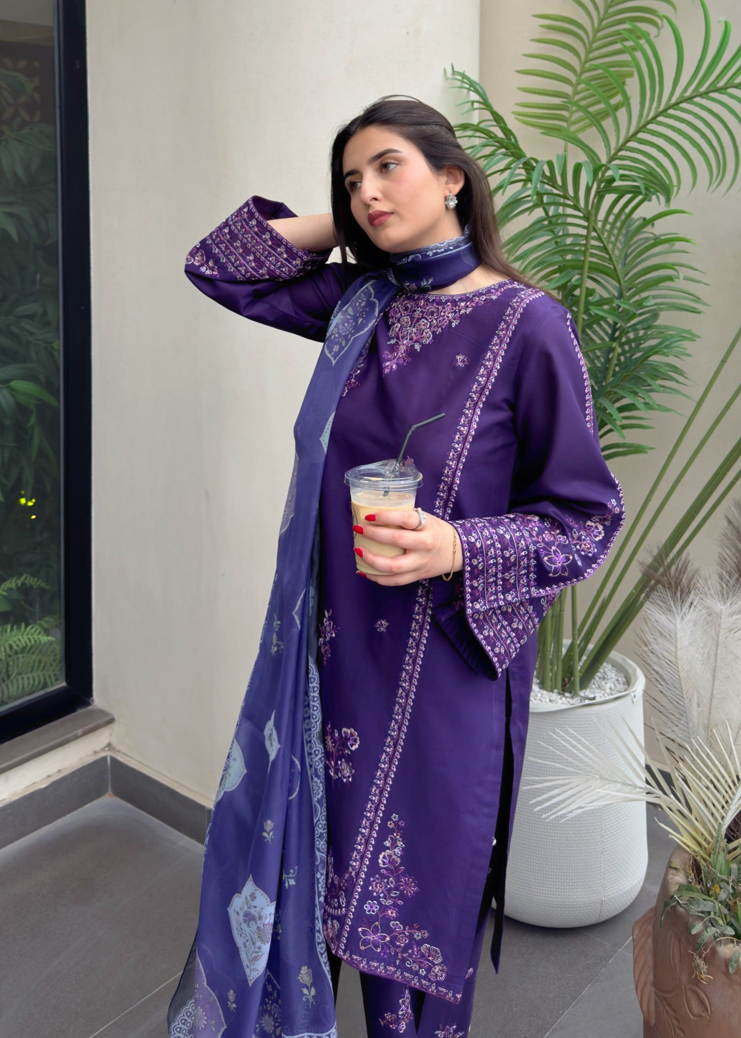 cotton Kurta Set in Purple rain