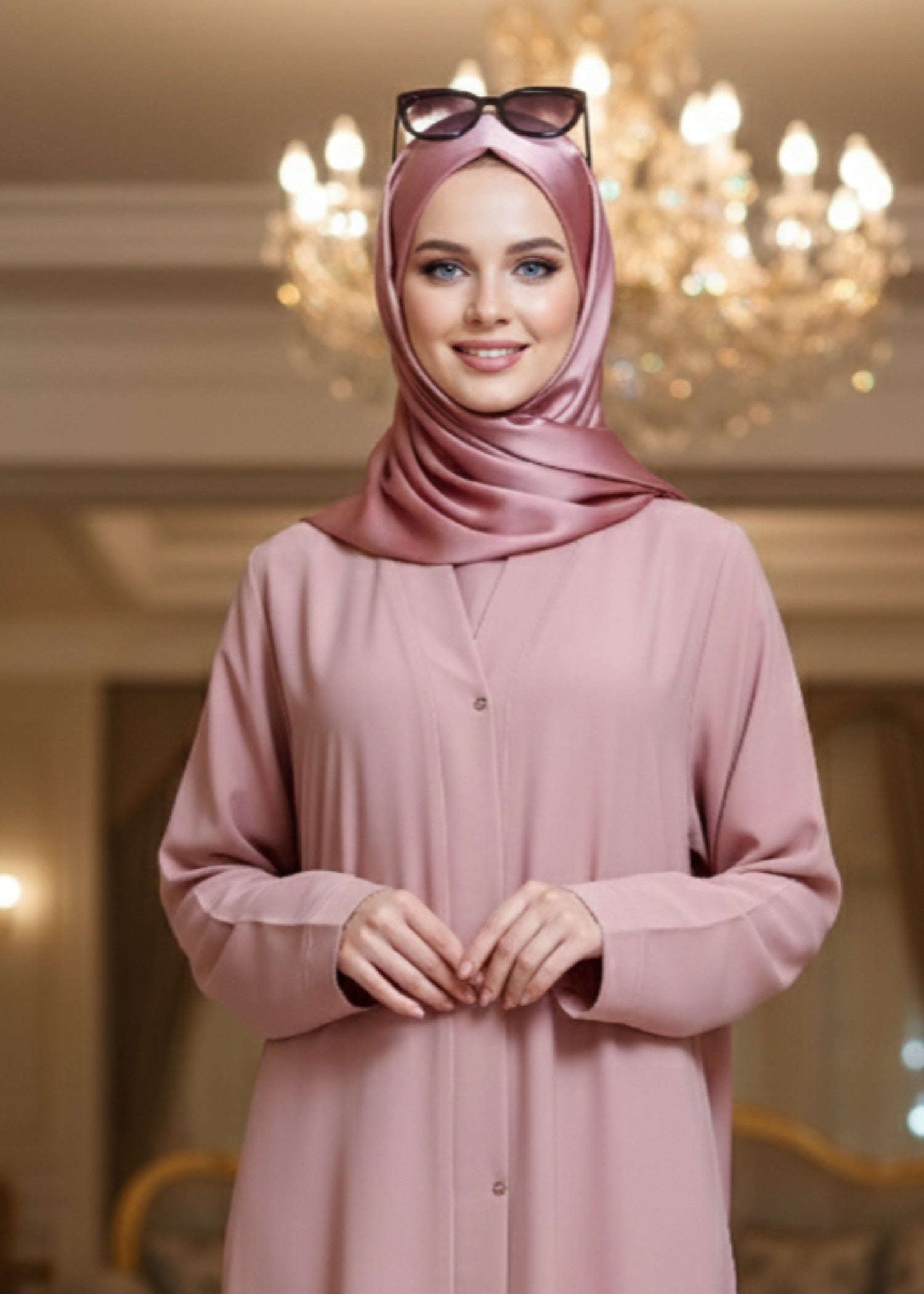 georgette Abaya in Tea rose pink