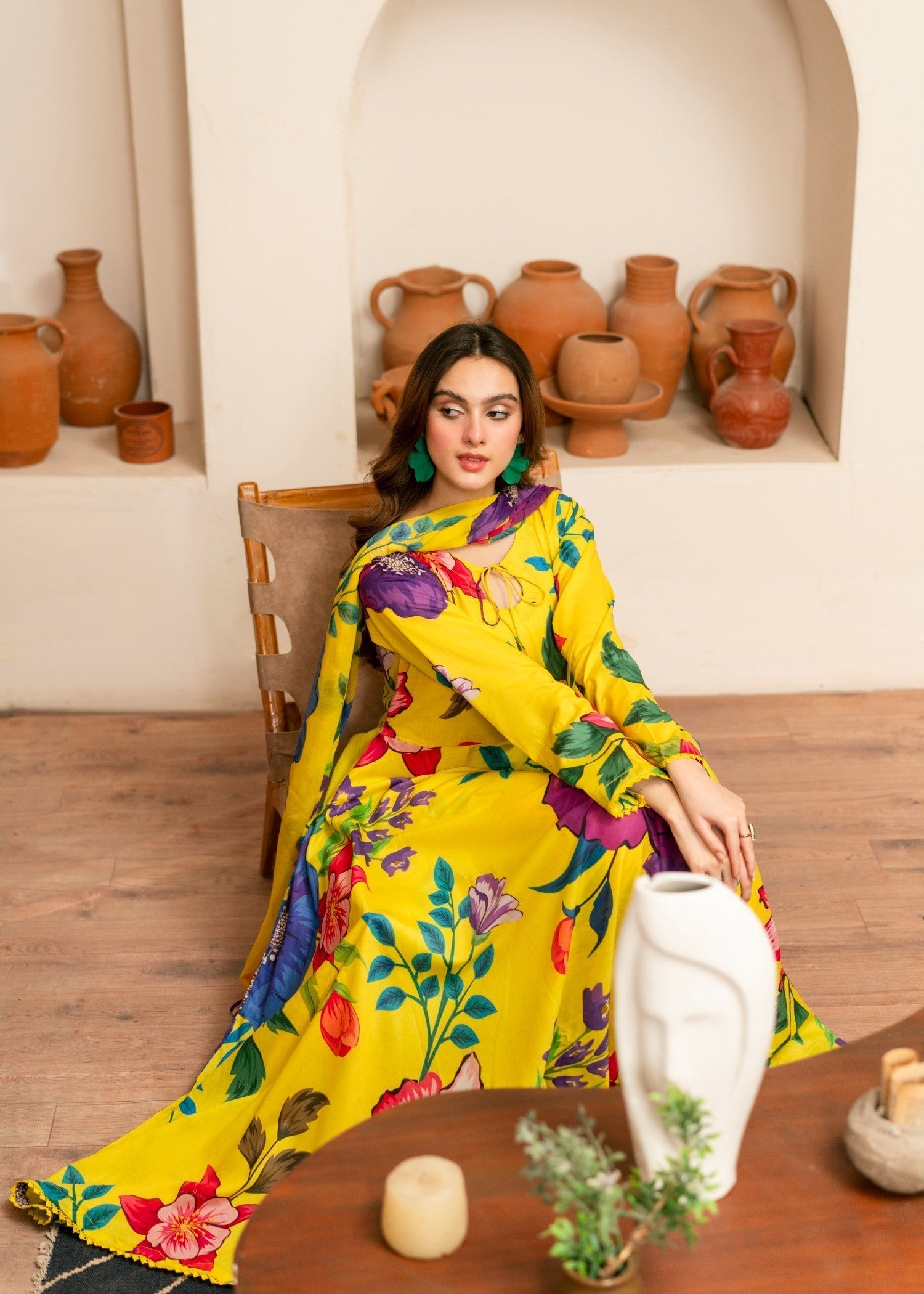 lawn Pishwas in Yellow