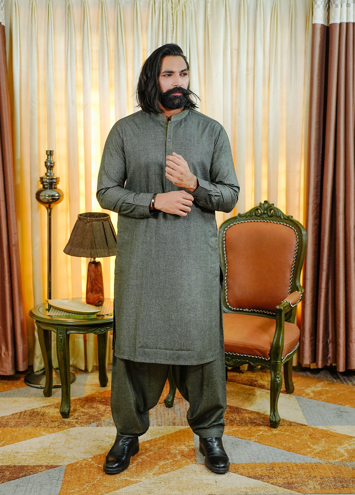 acrylic wool Shalwar Kameez in Bottle green