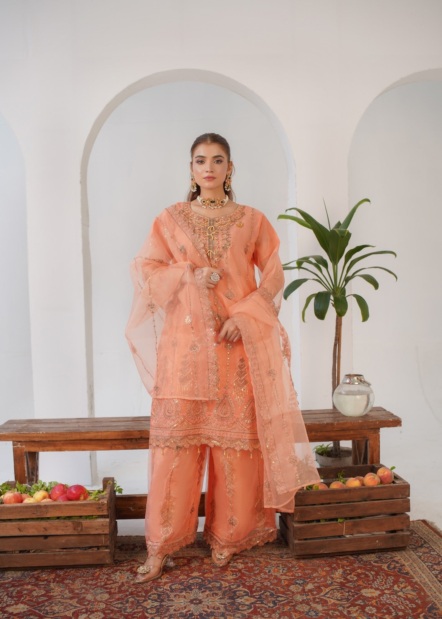organza Sharara in Peach orange