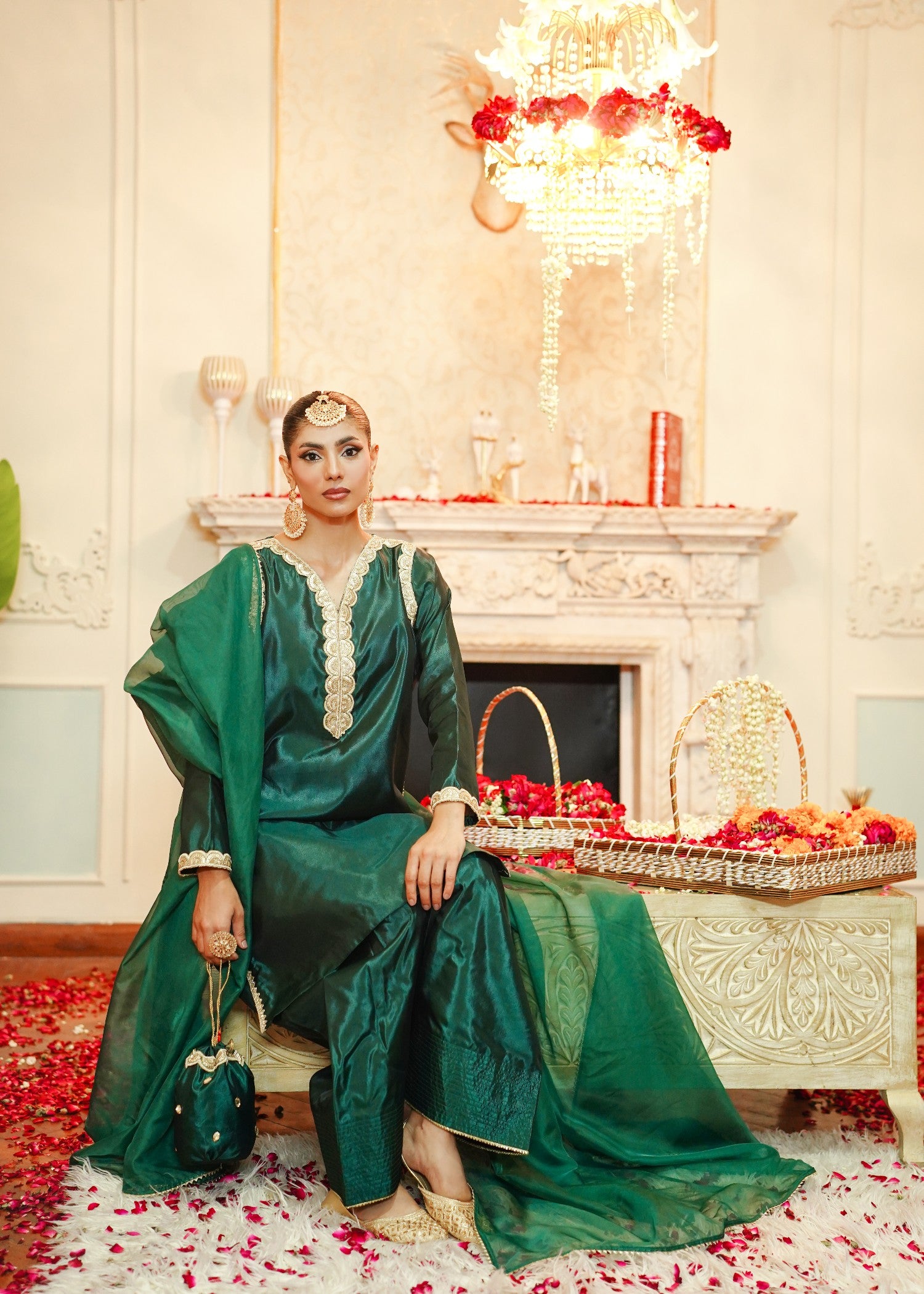 korean raw silk Kurta Set in Green