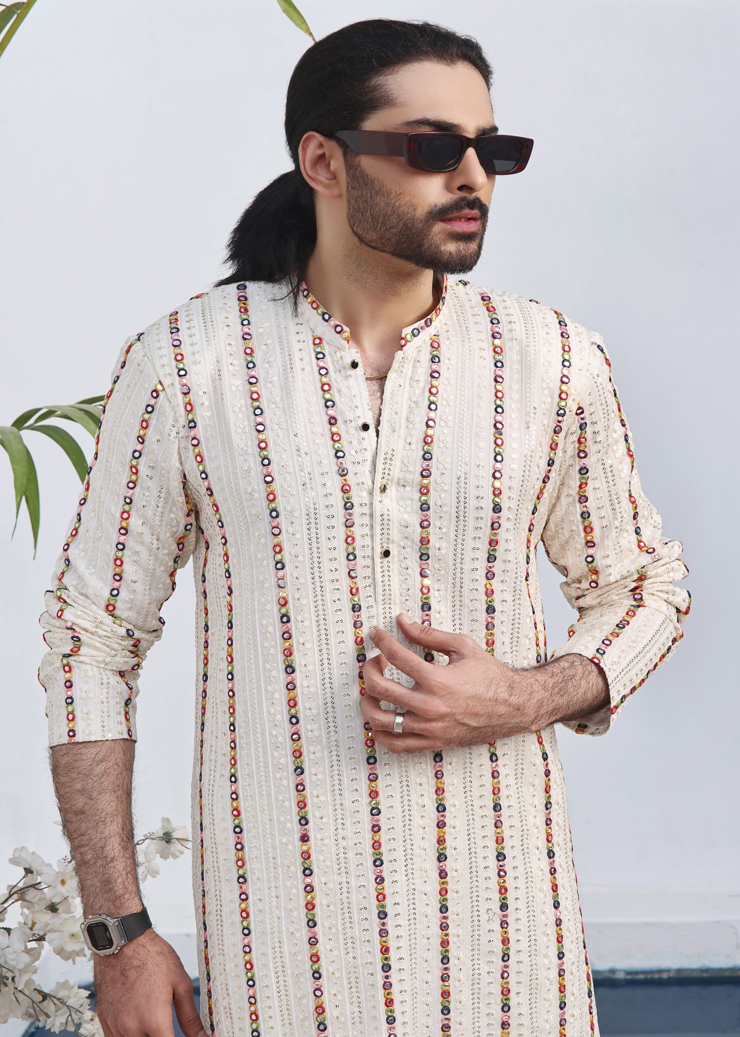 chiffon Kurta Set in Cream by J Pardesi
