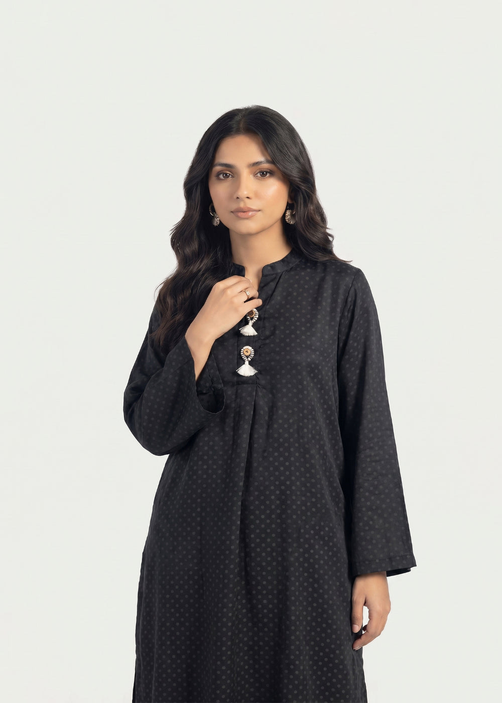 cotton jacquard Kurta Set in Black