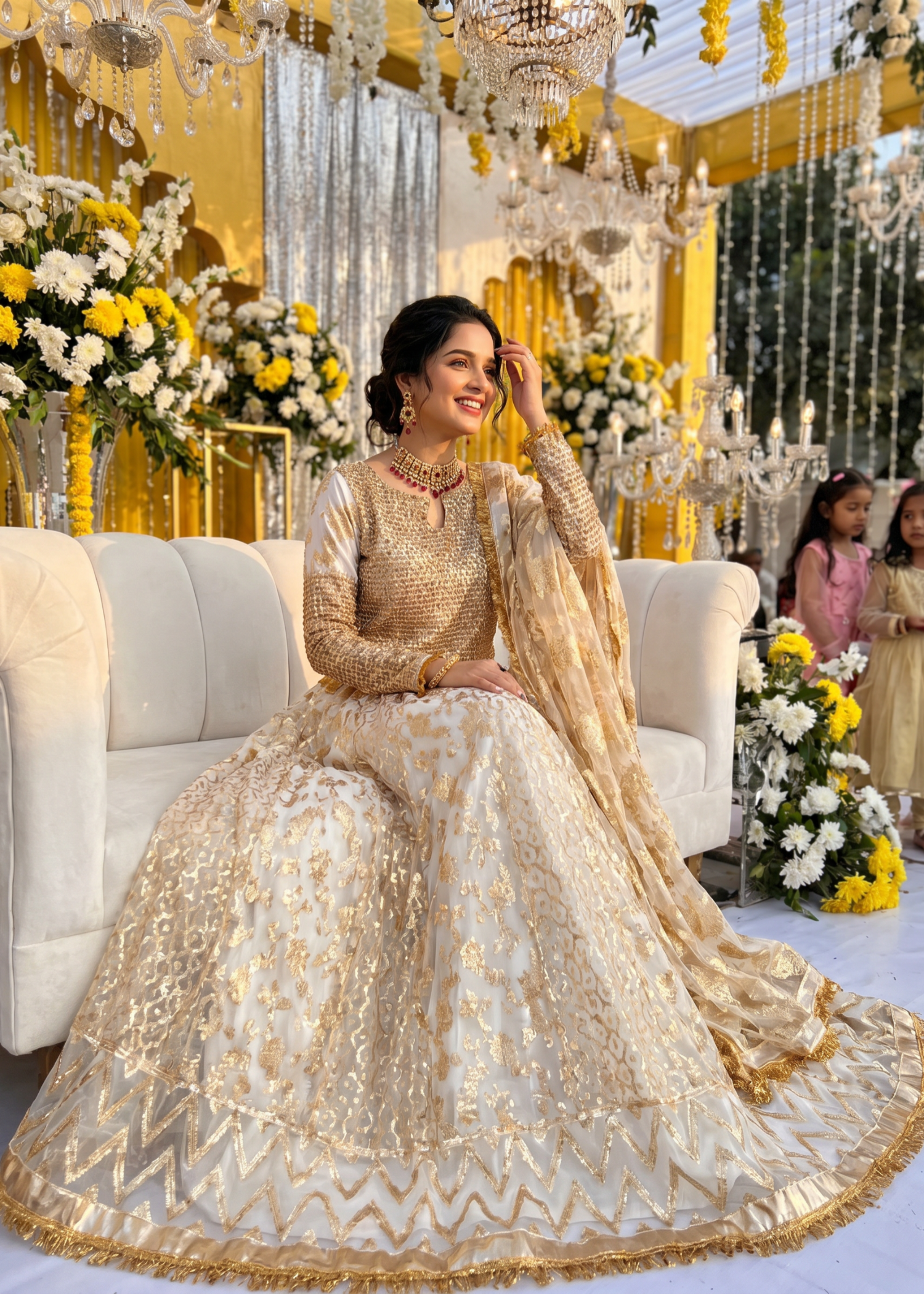 raw silk Lehenga in Gold