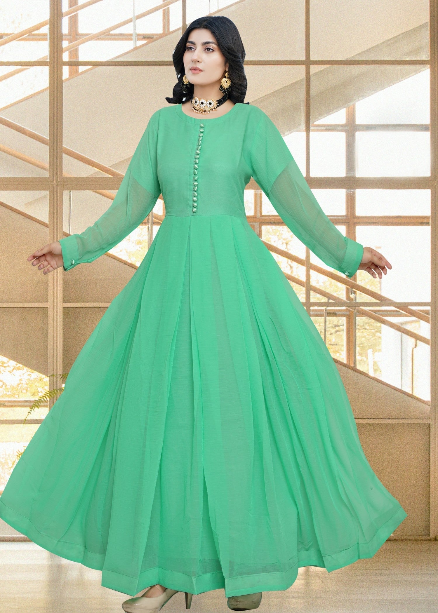 chiffon Maxi in Aquamarine