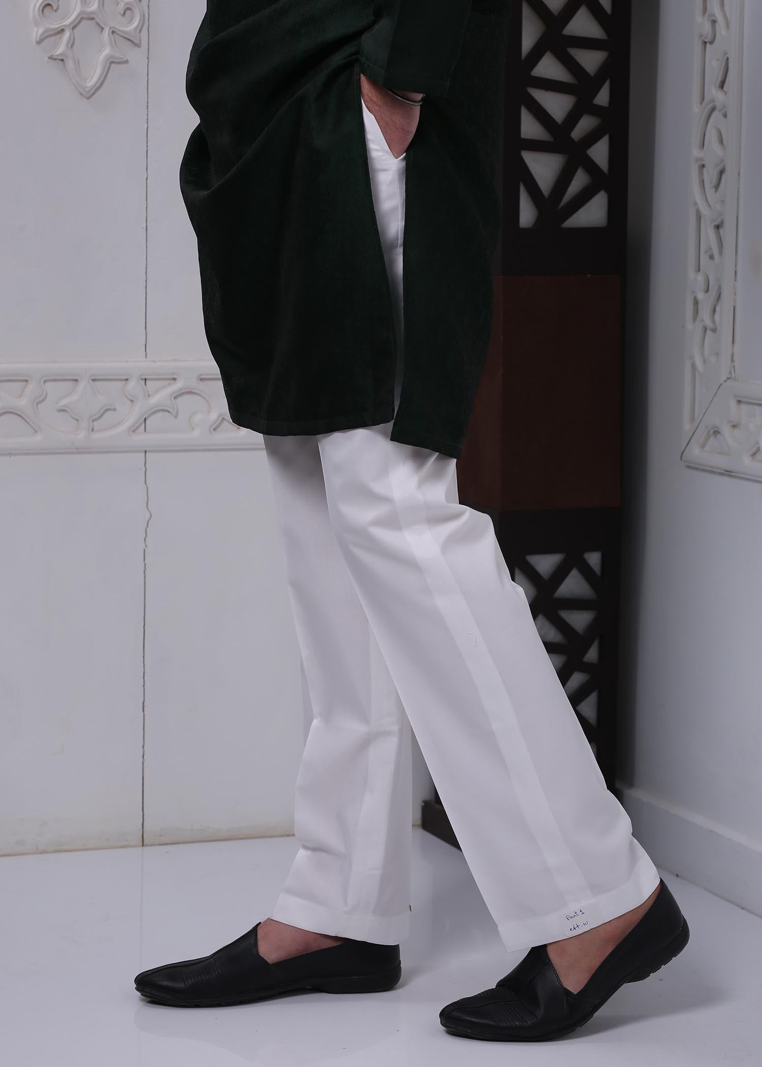 cotton silk Trousers in Off-white