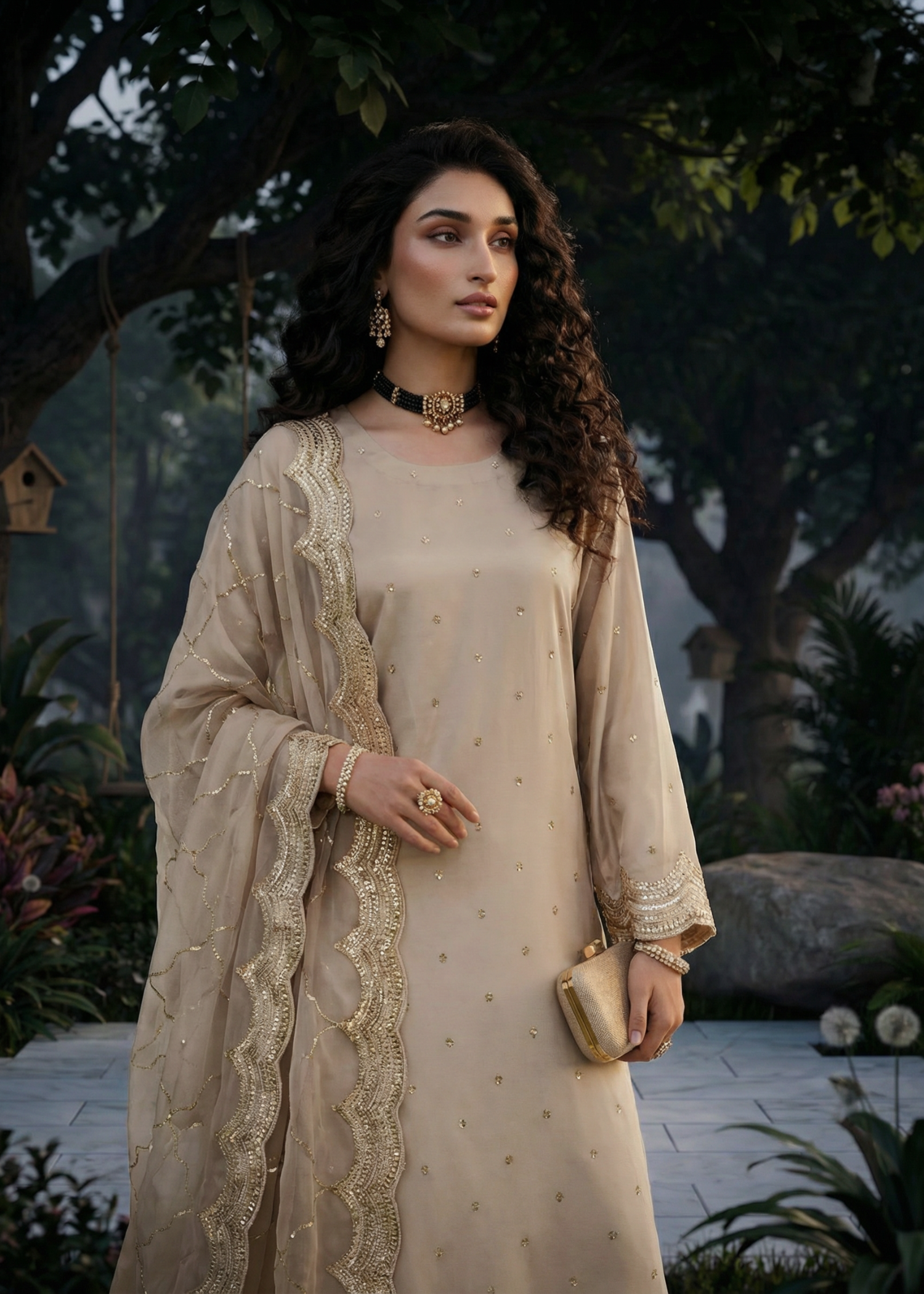 kattan silk Kurta Set in Beige