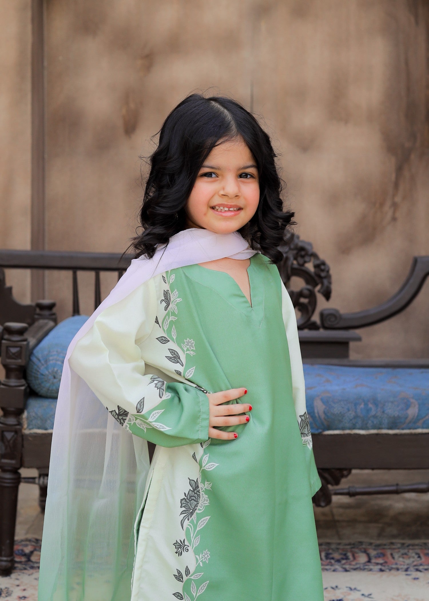 poly lawn Kurta Set in Mint green