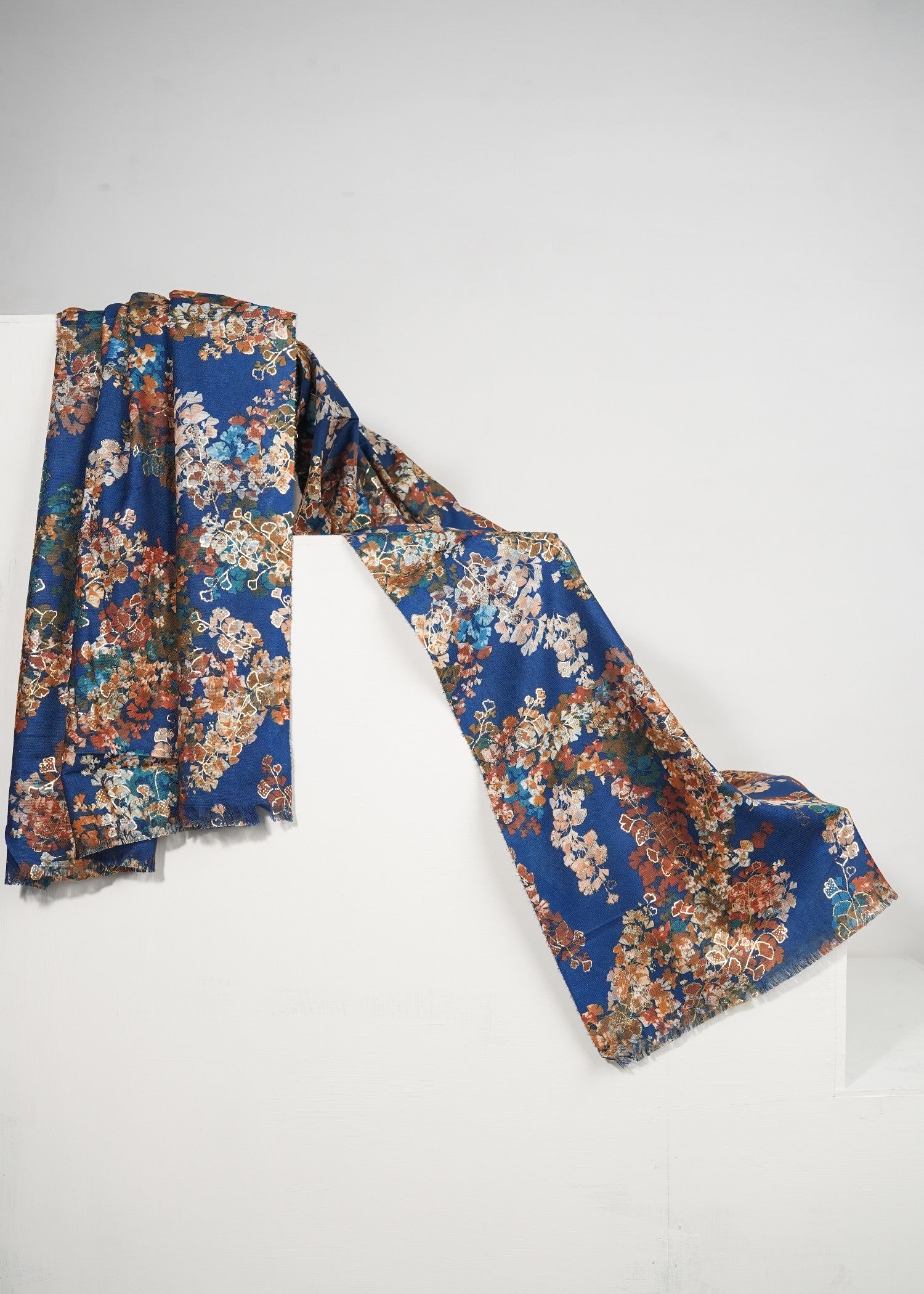 wool Hijab in Multi, sapphire blue