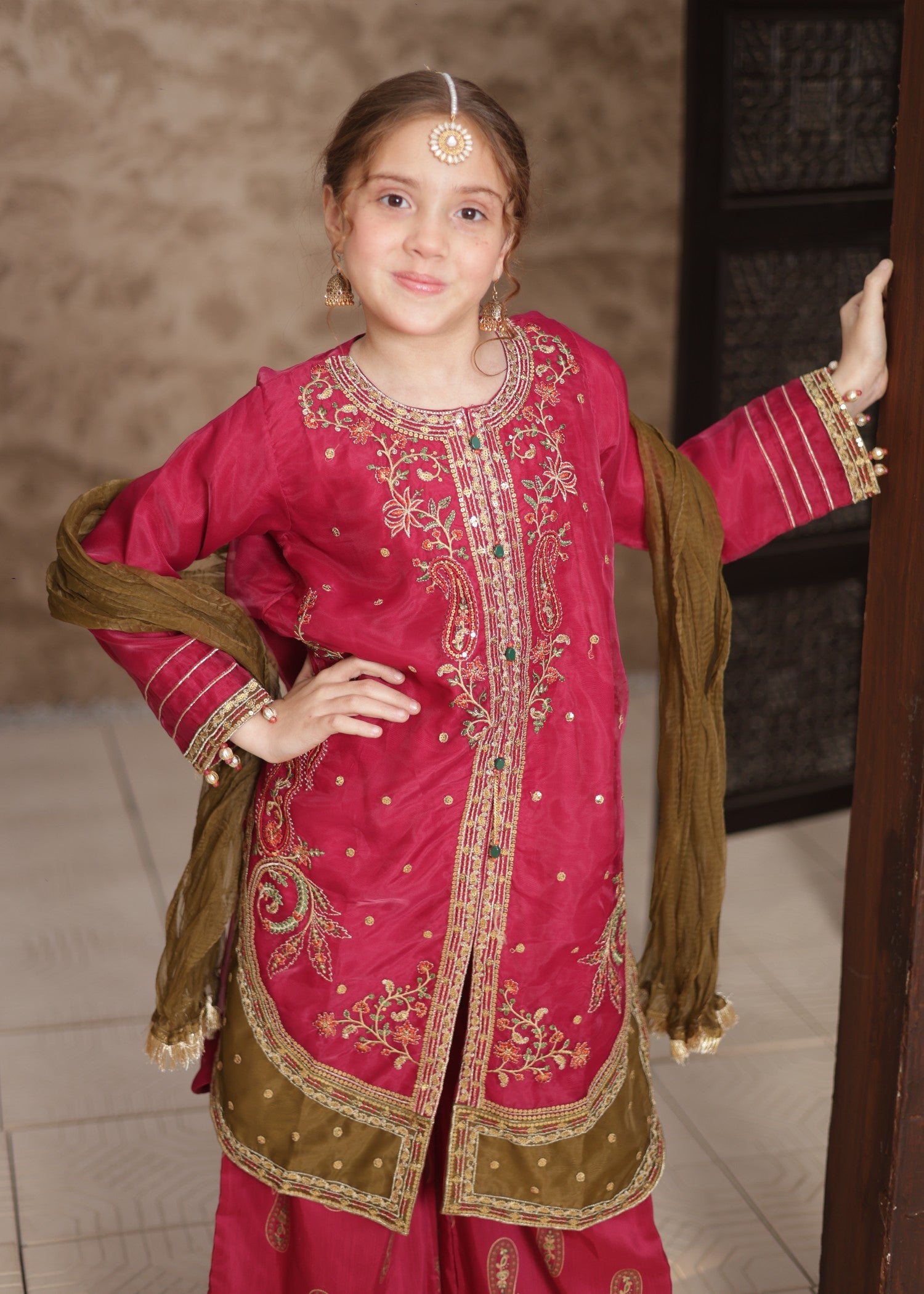 organza Kurta Set in Magenta haze