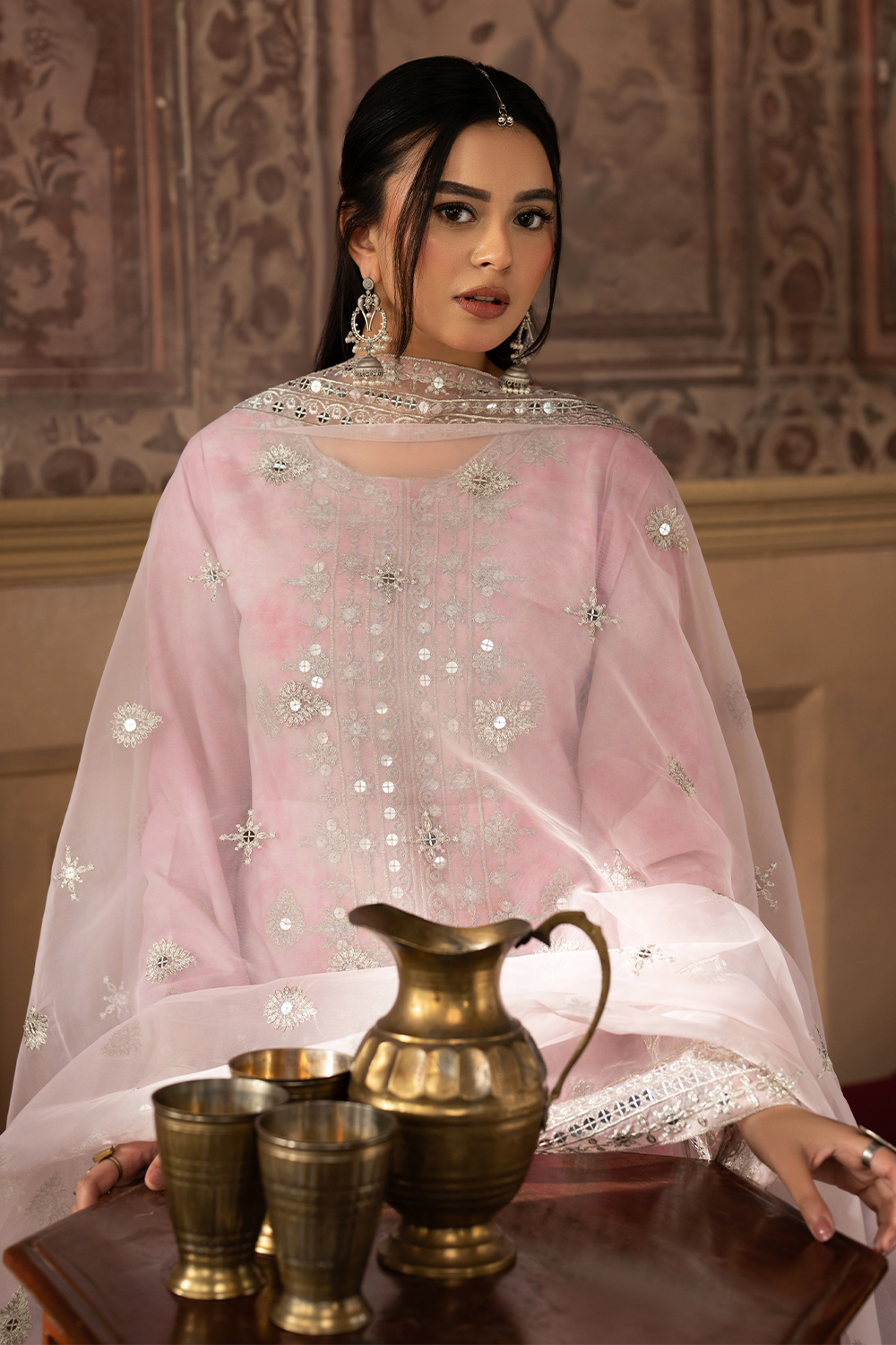 silk finish lawn Kurta Set in Cherry blossom pink