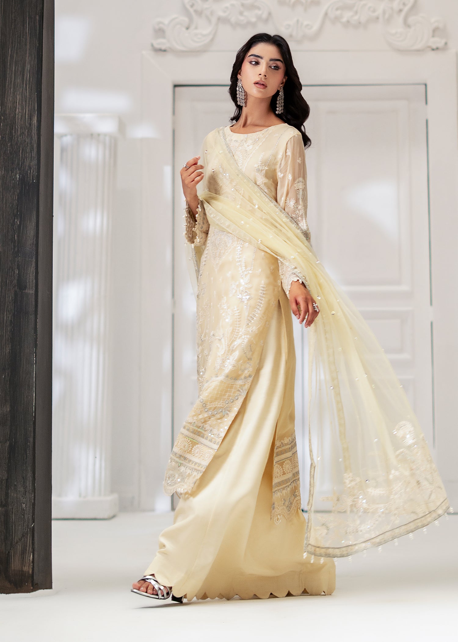 chiffon Sharara in Cream
