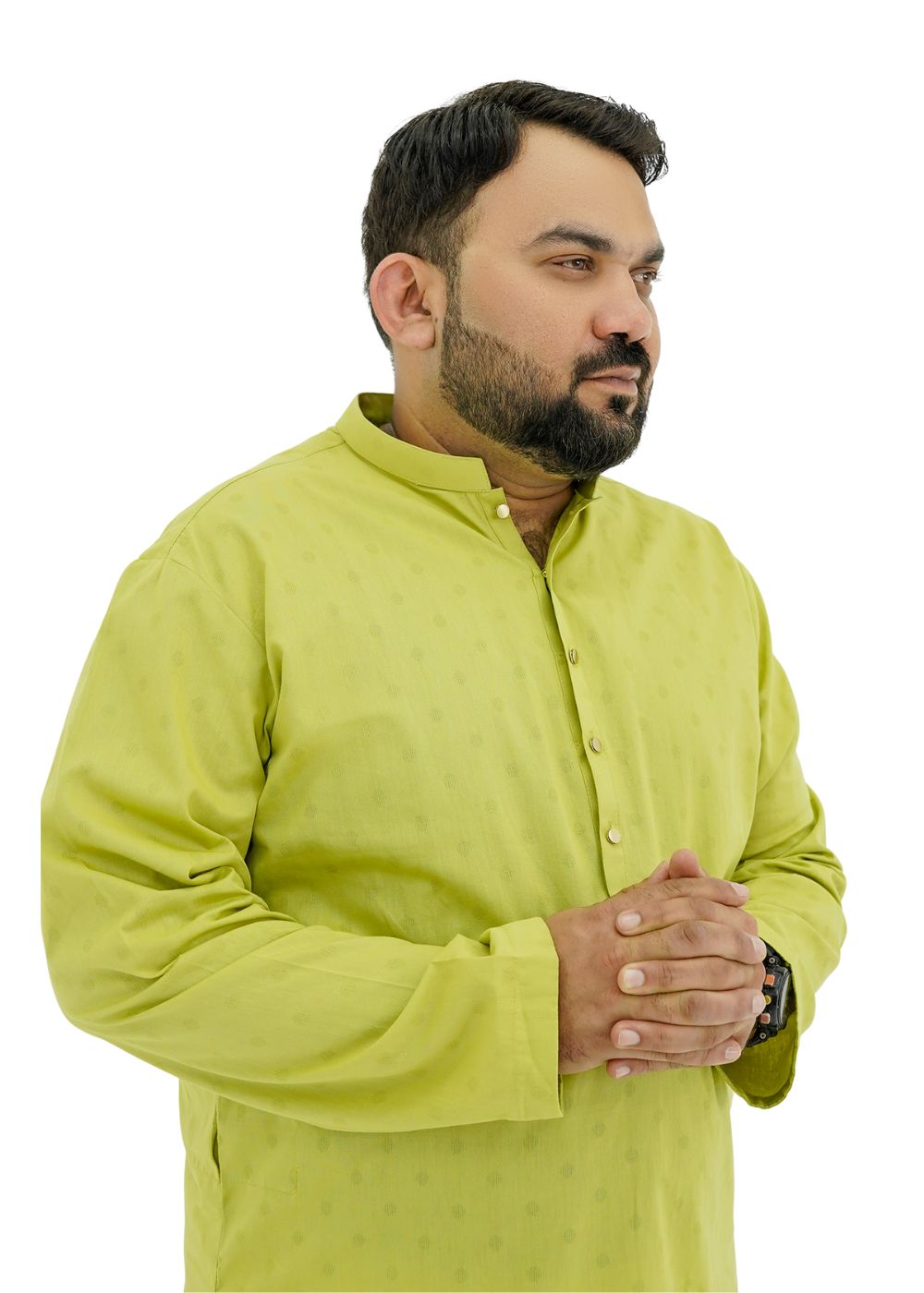 cotton Kurta Set in White, lime green