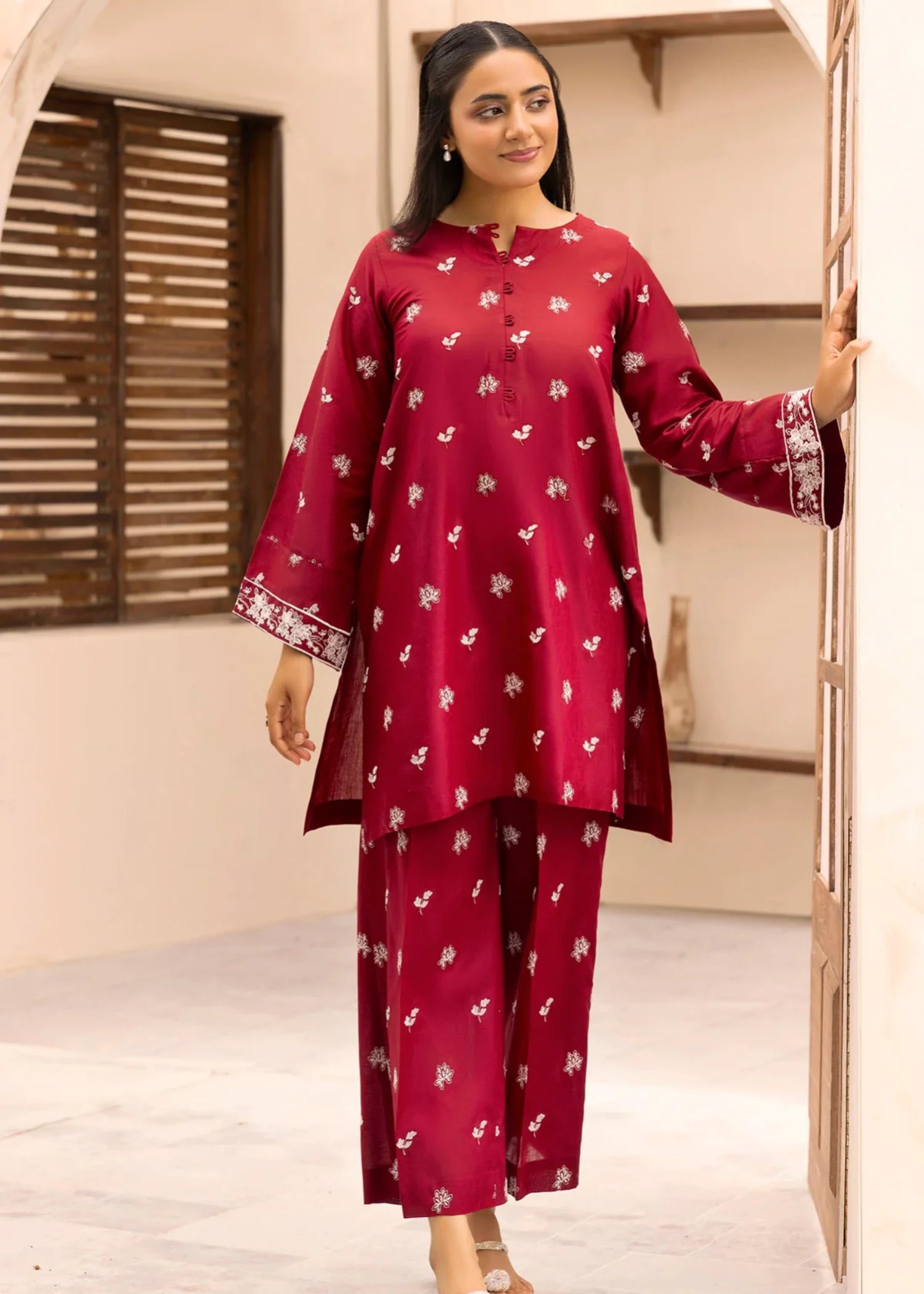 lawn Co Ord Sets in Maroon