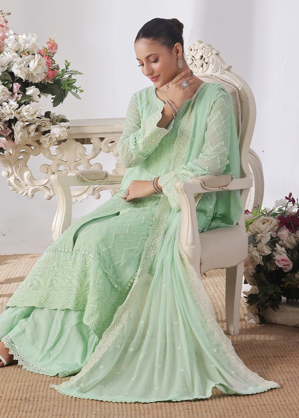 chiffon Unstitched in Mint green