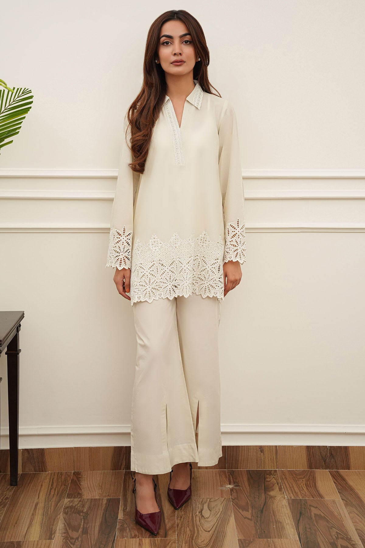 cambric Kurta Set in Ivory