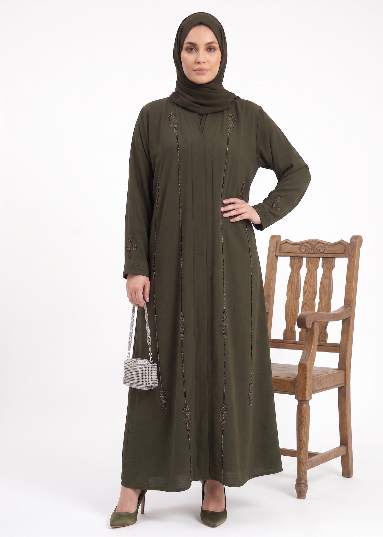 crinkle Abaya in Olive green