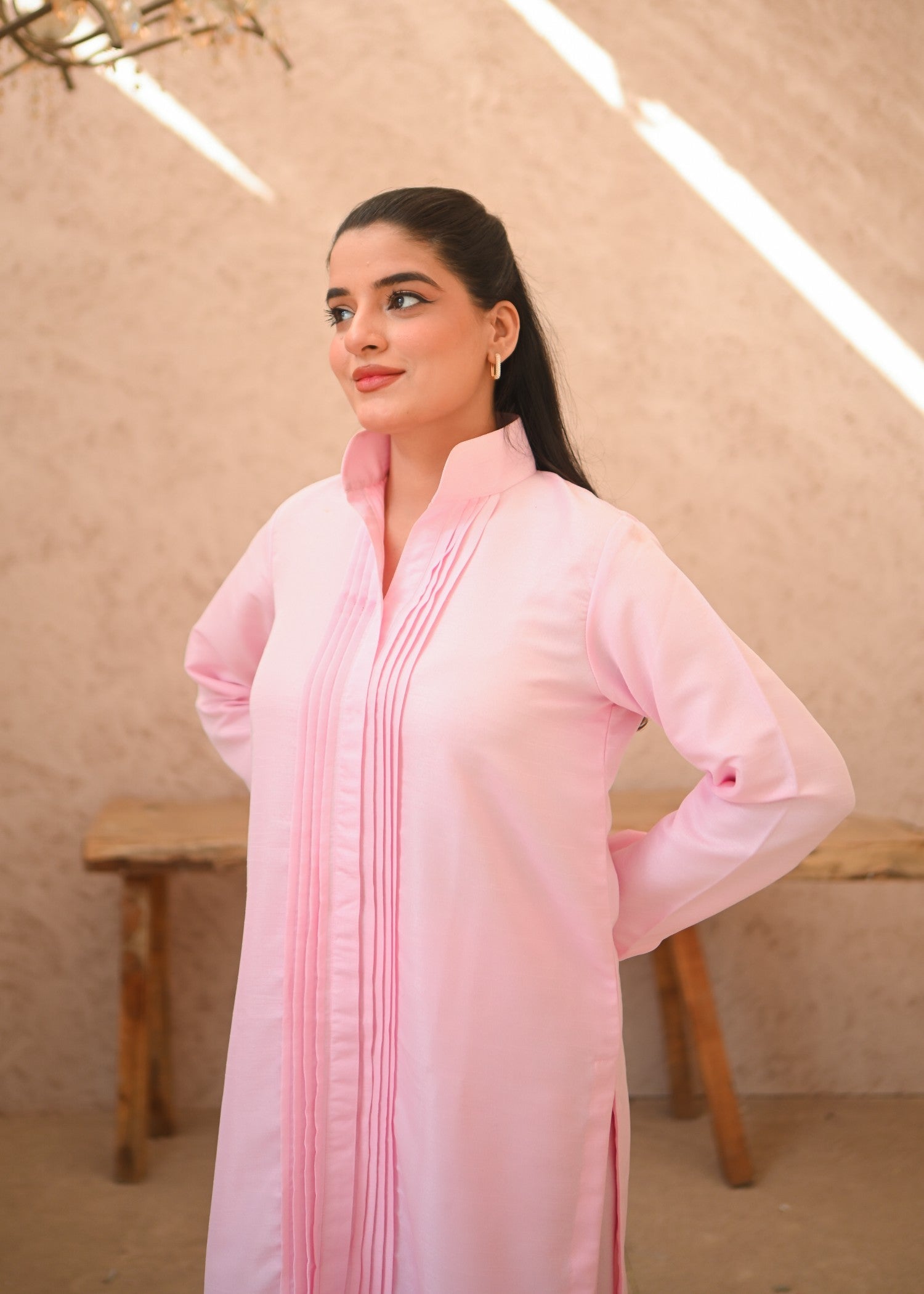 indian raw silk Kurta Set in Baby pink