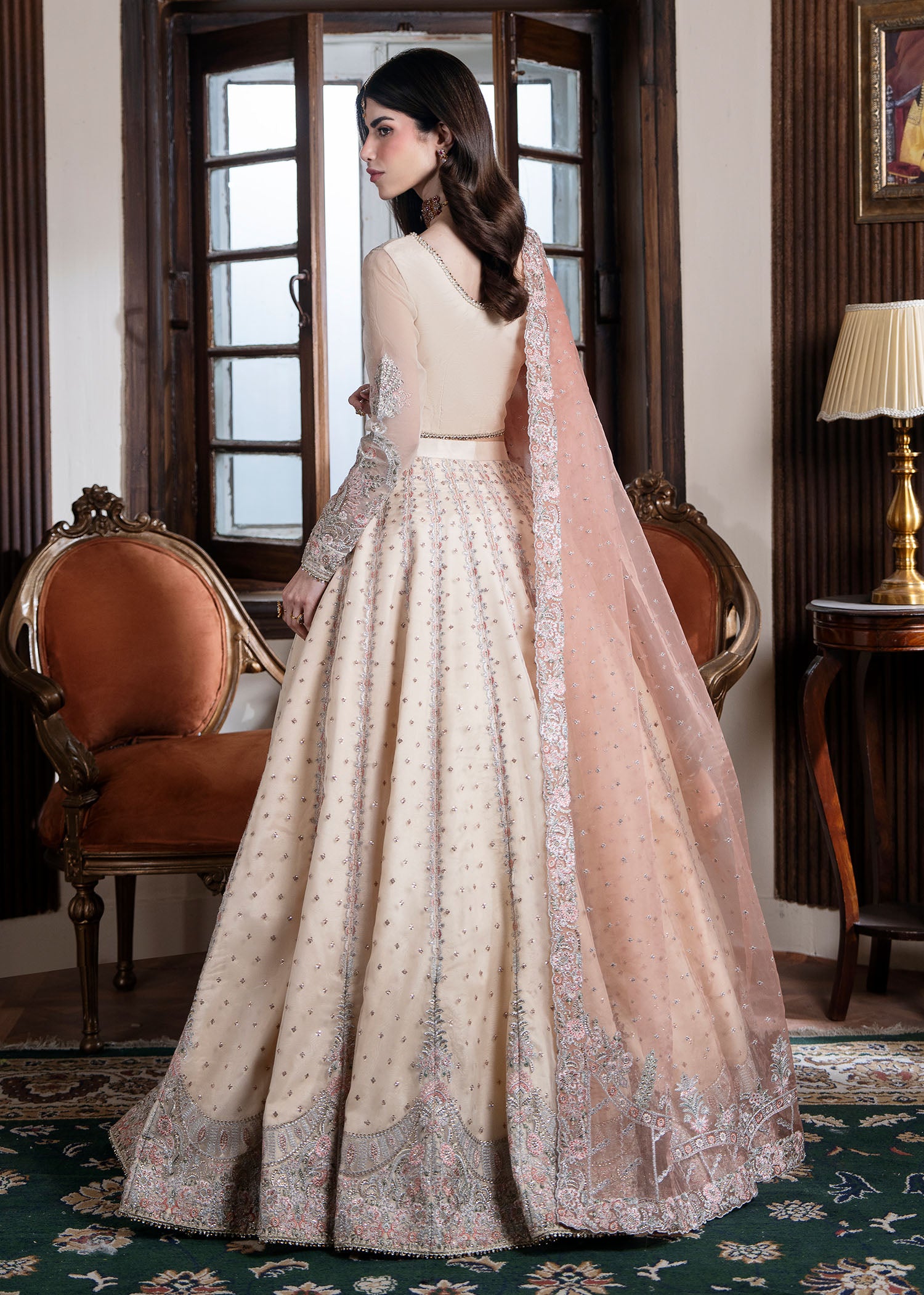 organza Lehenga in Beige