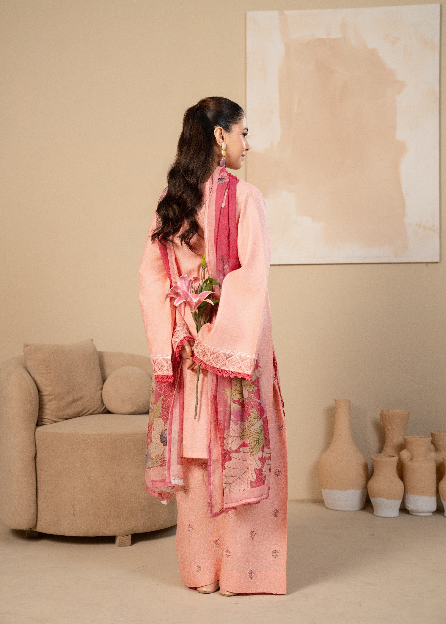 lawn cotton Kurta Set in Light pink