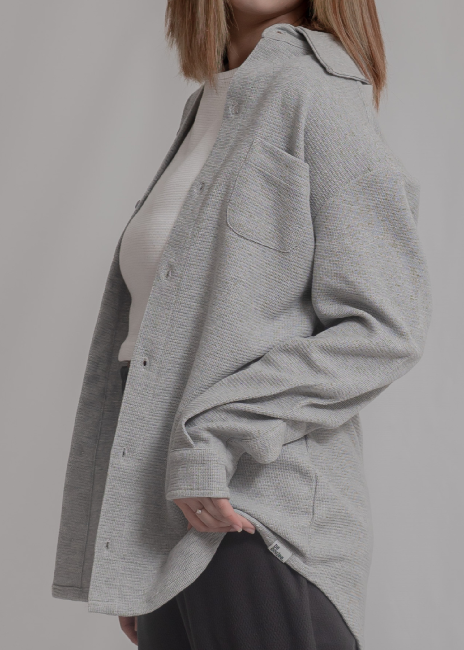 fleece jersey knit Top in Light grey