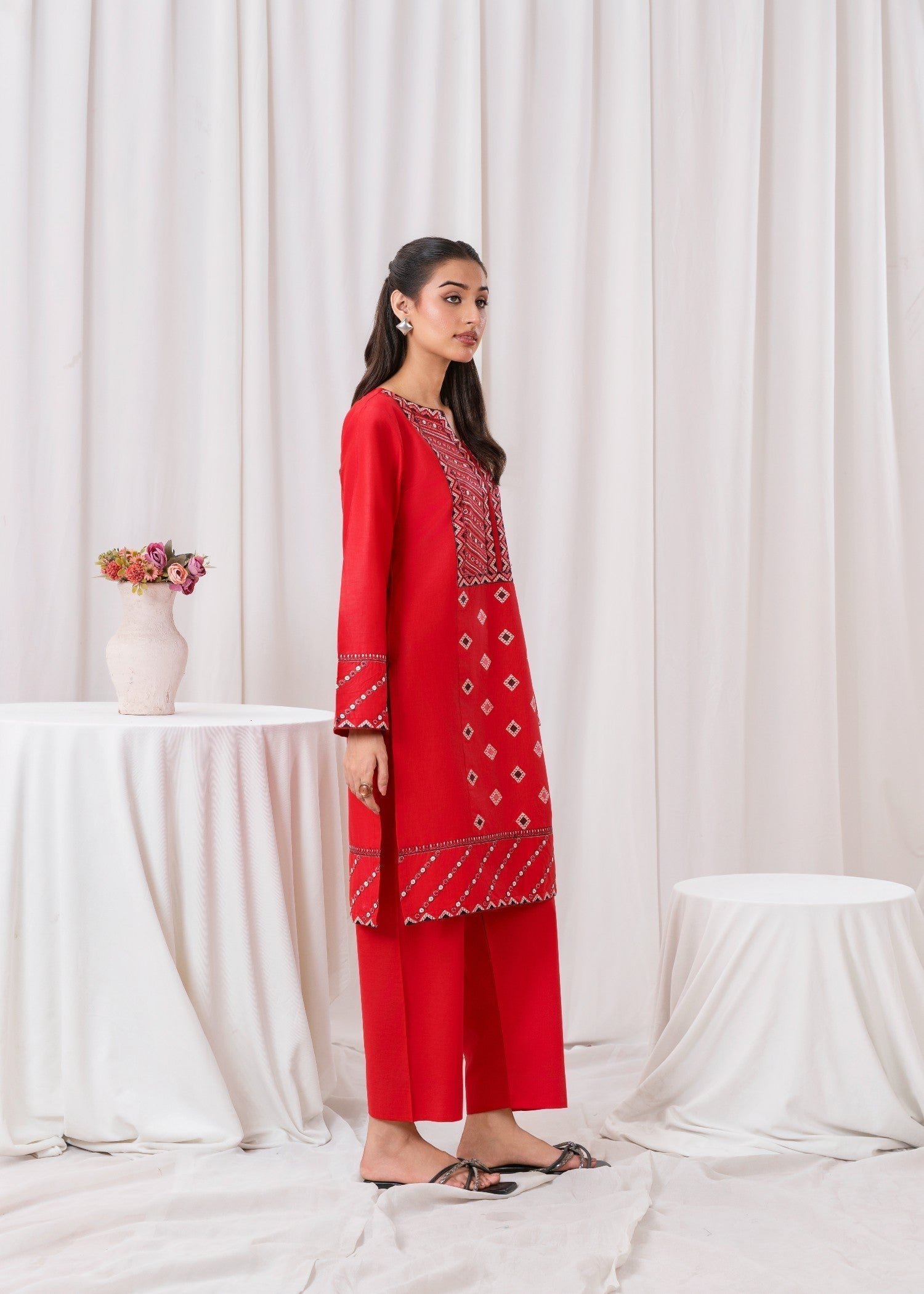cotton Kurta Set in Crimson