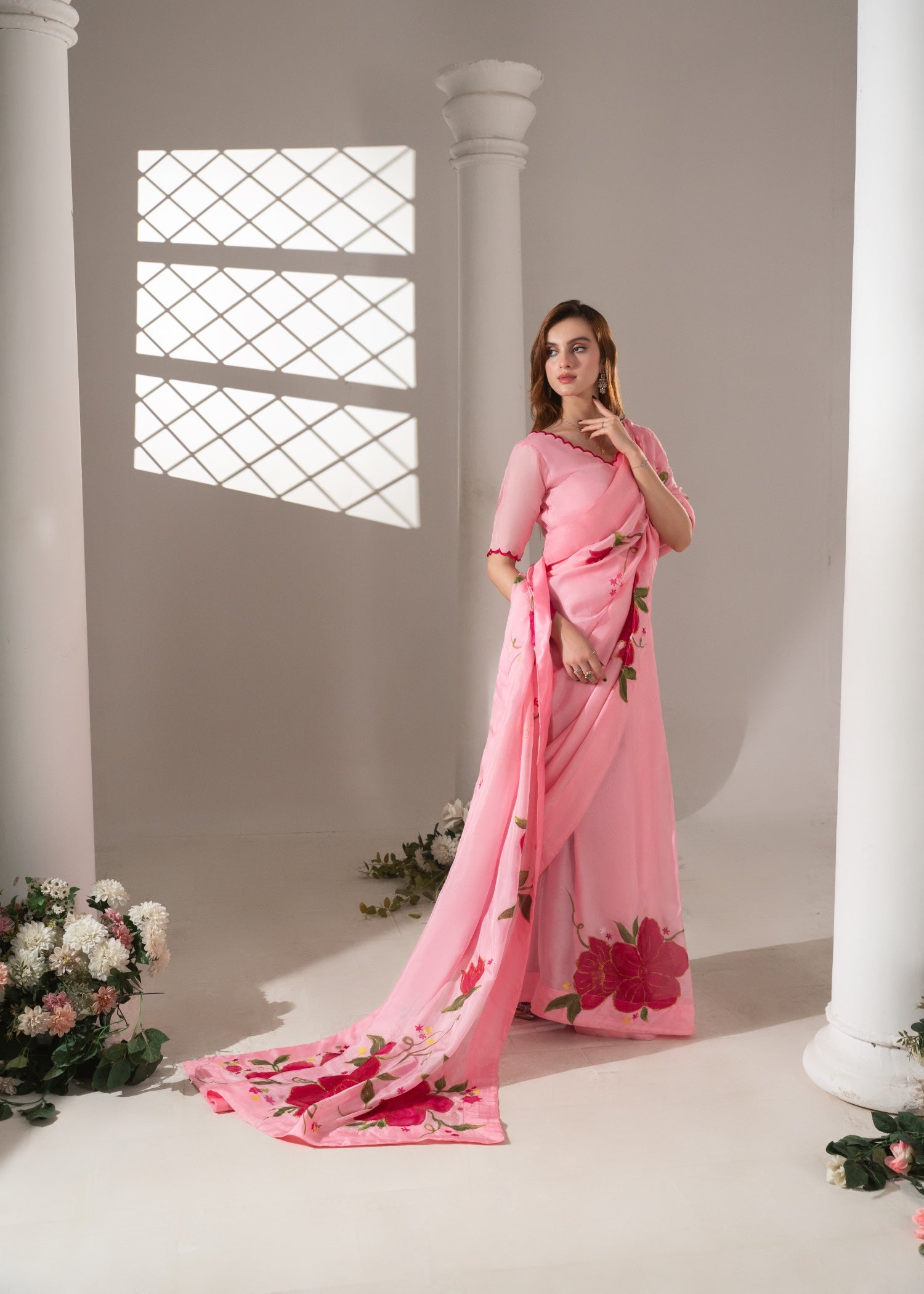pure silk chiffon Saree in Cotton candy