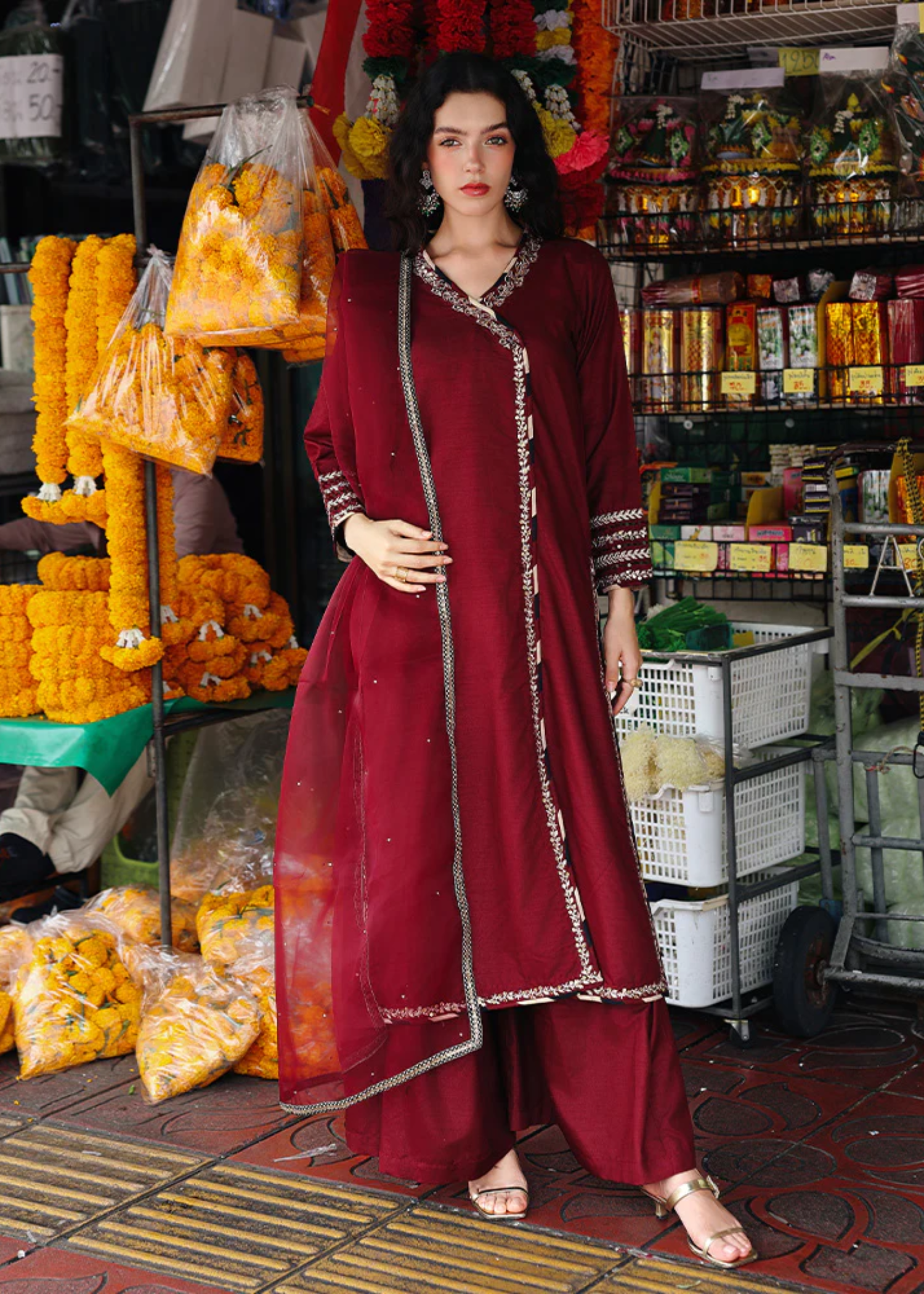 raw silk Angrakha in Maroon