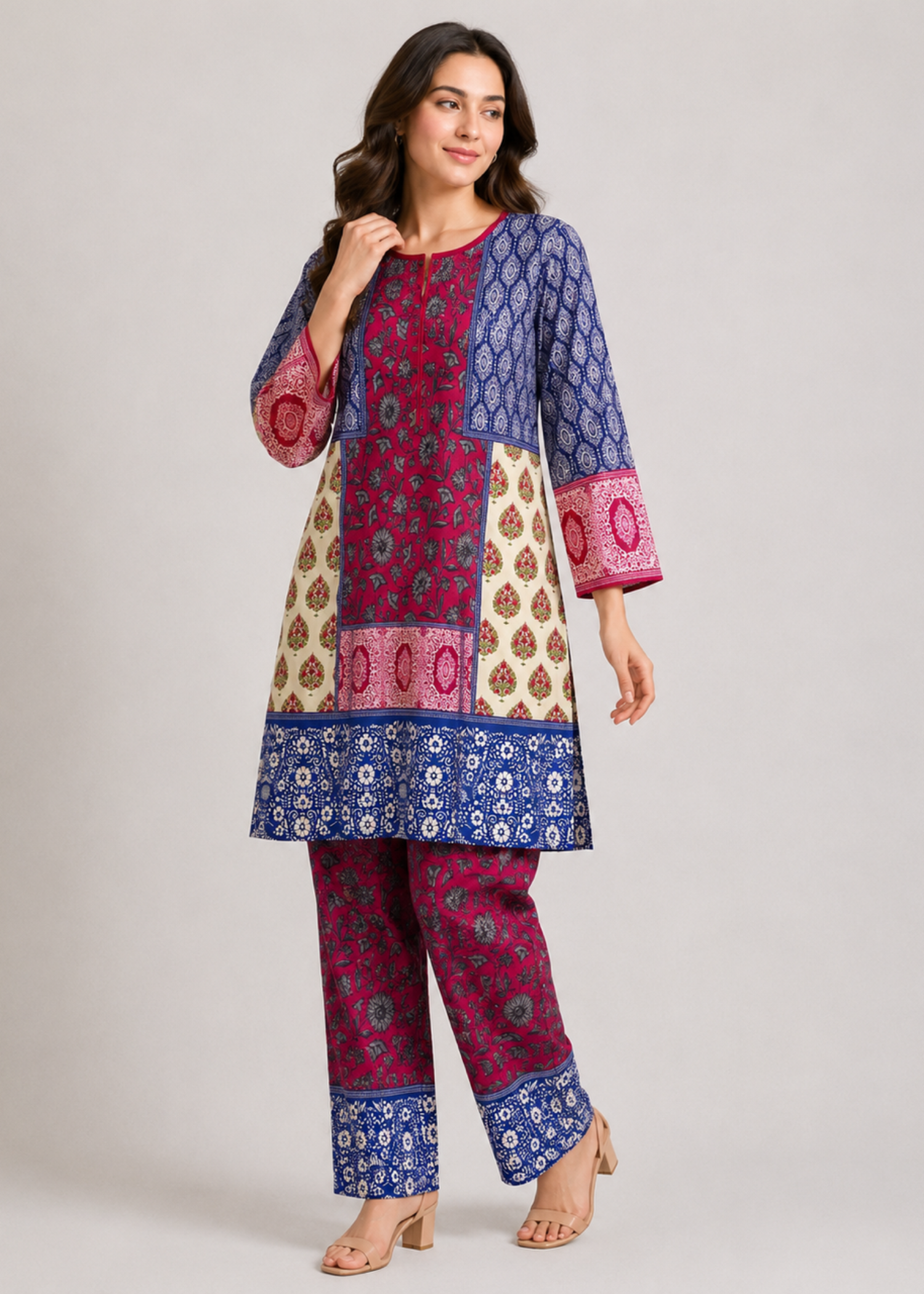 lawn Unstitched in Navy blue, wine red