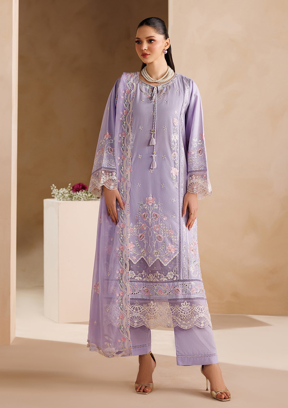 lawn Kurta Set in Purple ash