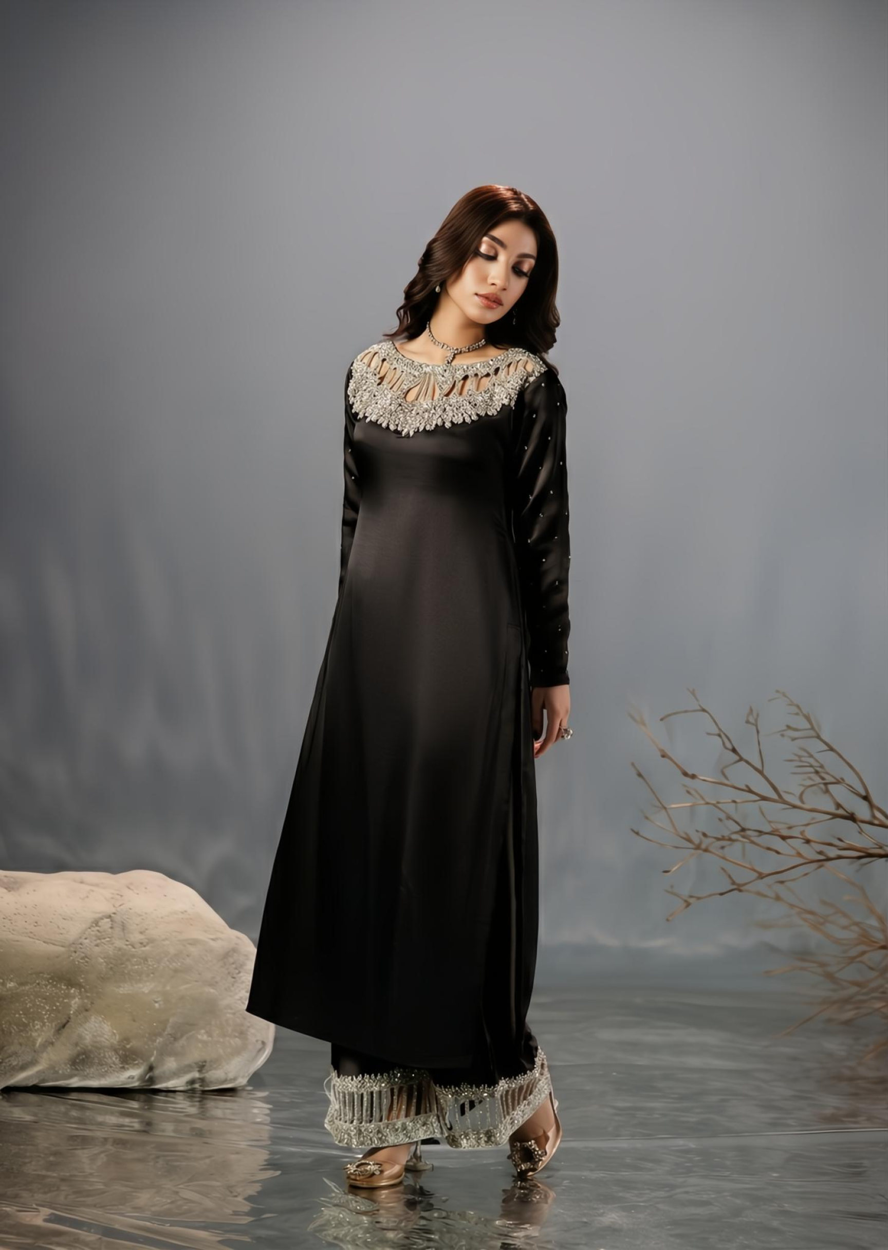 silk Kurta Set in Black