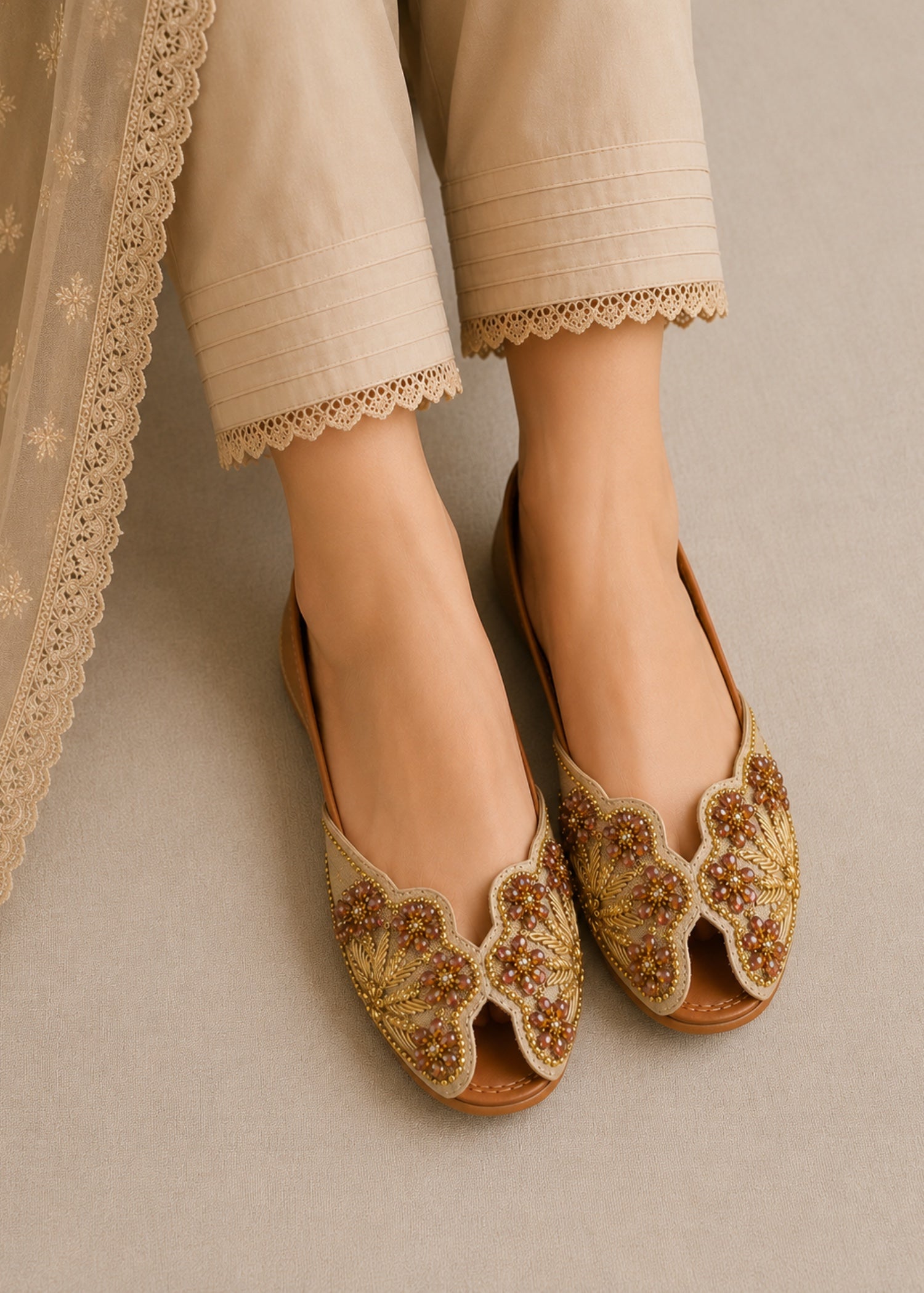 Khussa in Champagne by - High Quality Women Khussa BRO0162