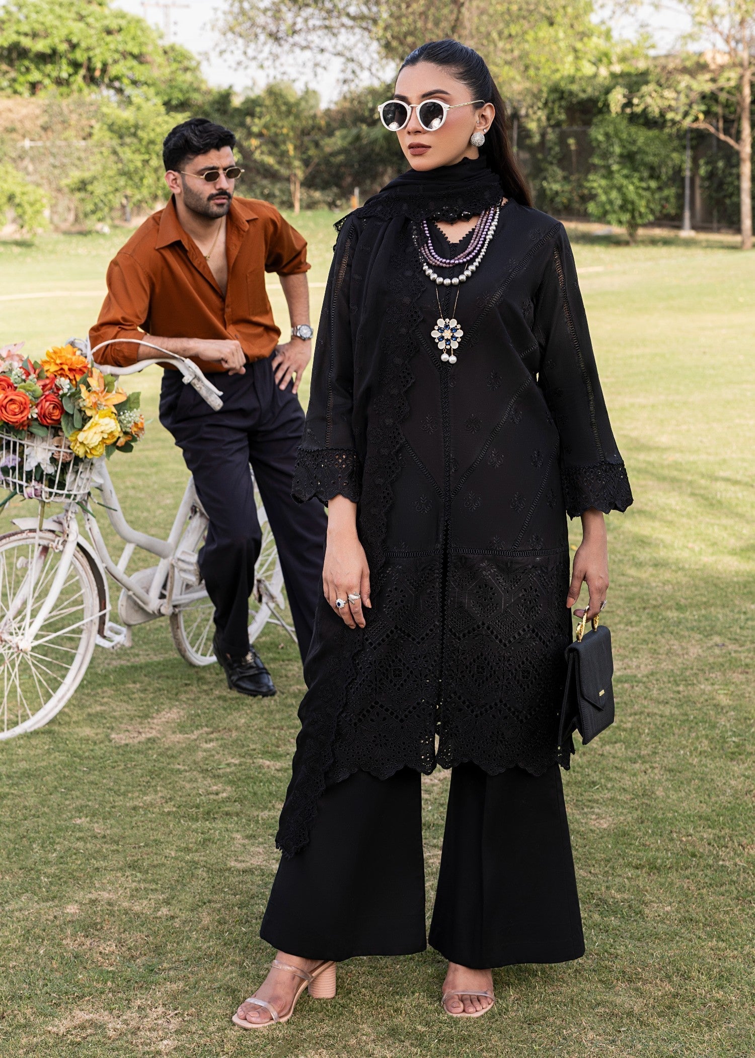 chikankari cotton Kurta Set in Black