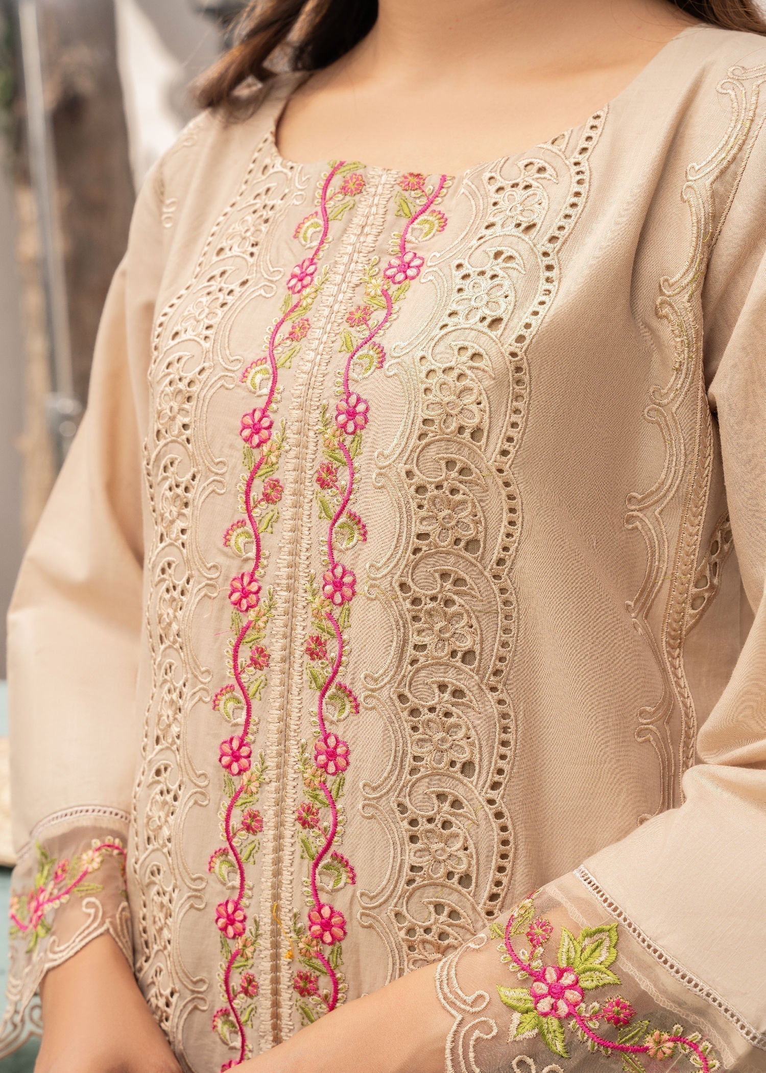 lawn Kurta Set in Beige
