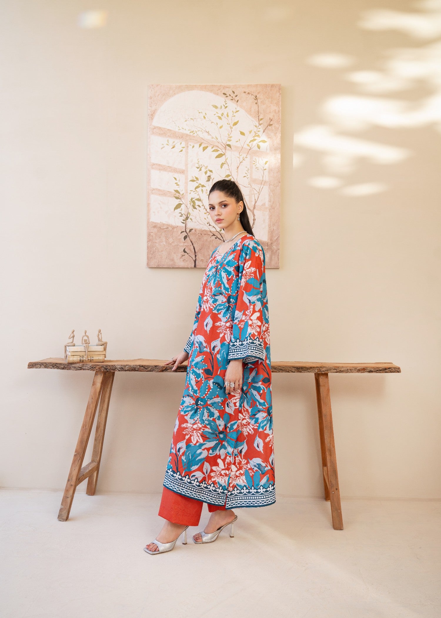 silk grip Kurta Set in Coral red, cobalt blue, baby blue