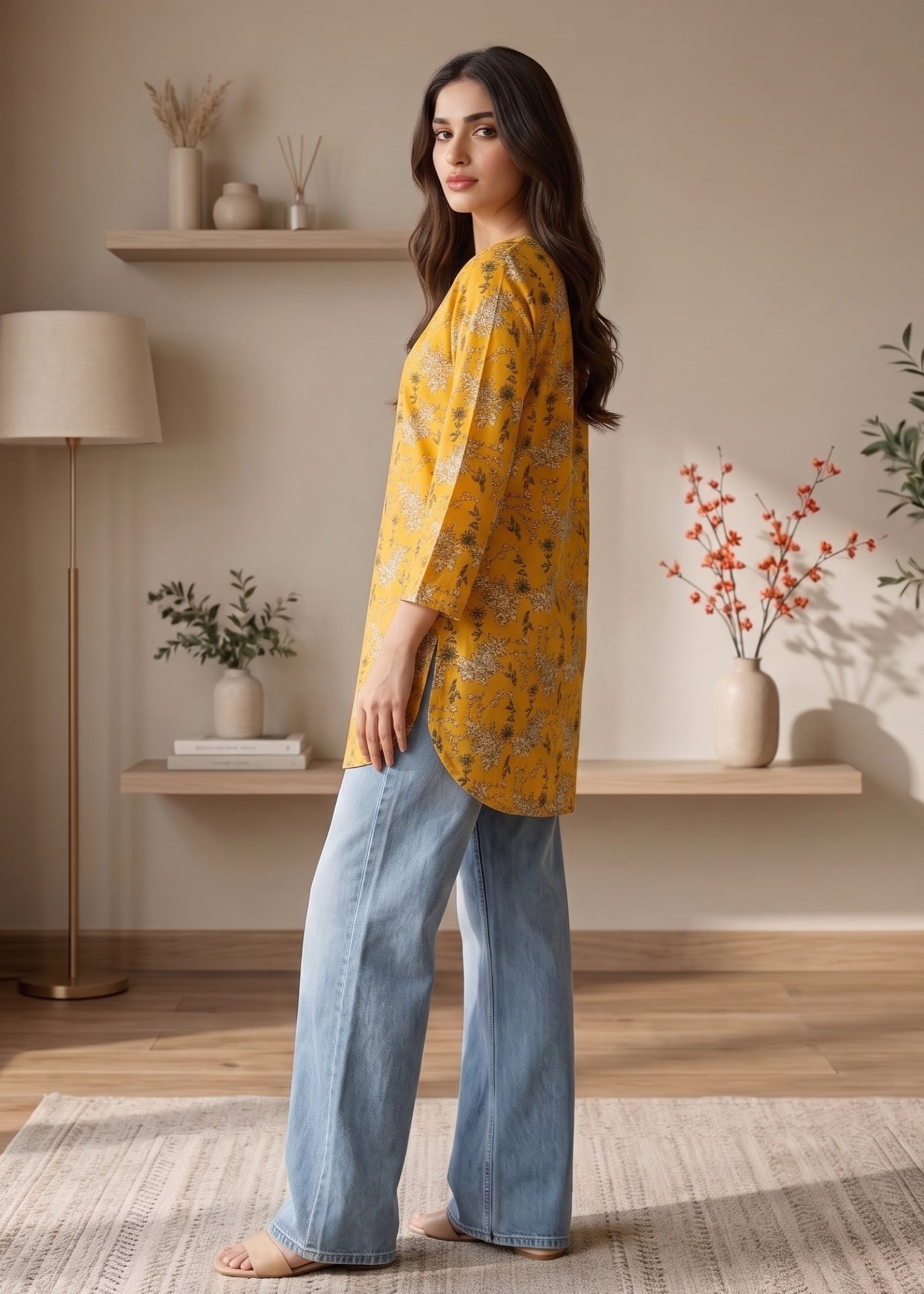 lawn cotton Kurti in Carrot orange