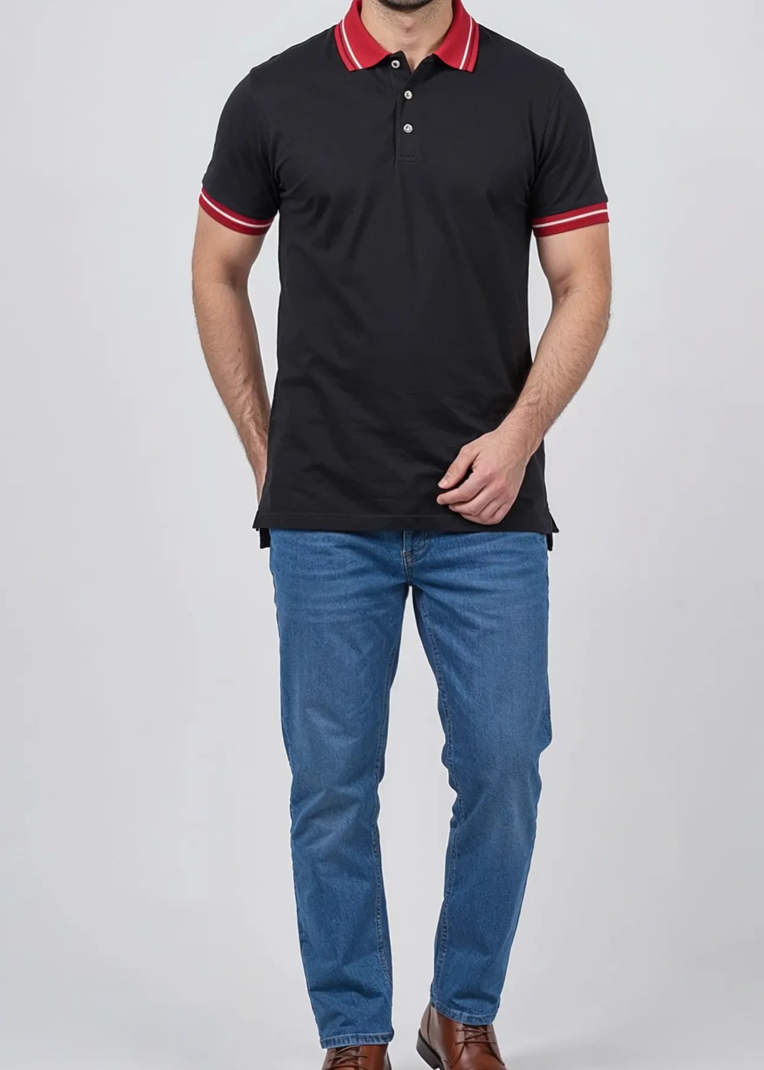 polycotton Polo Shirt in Black