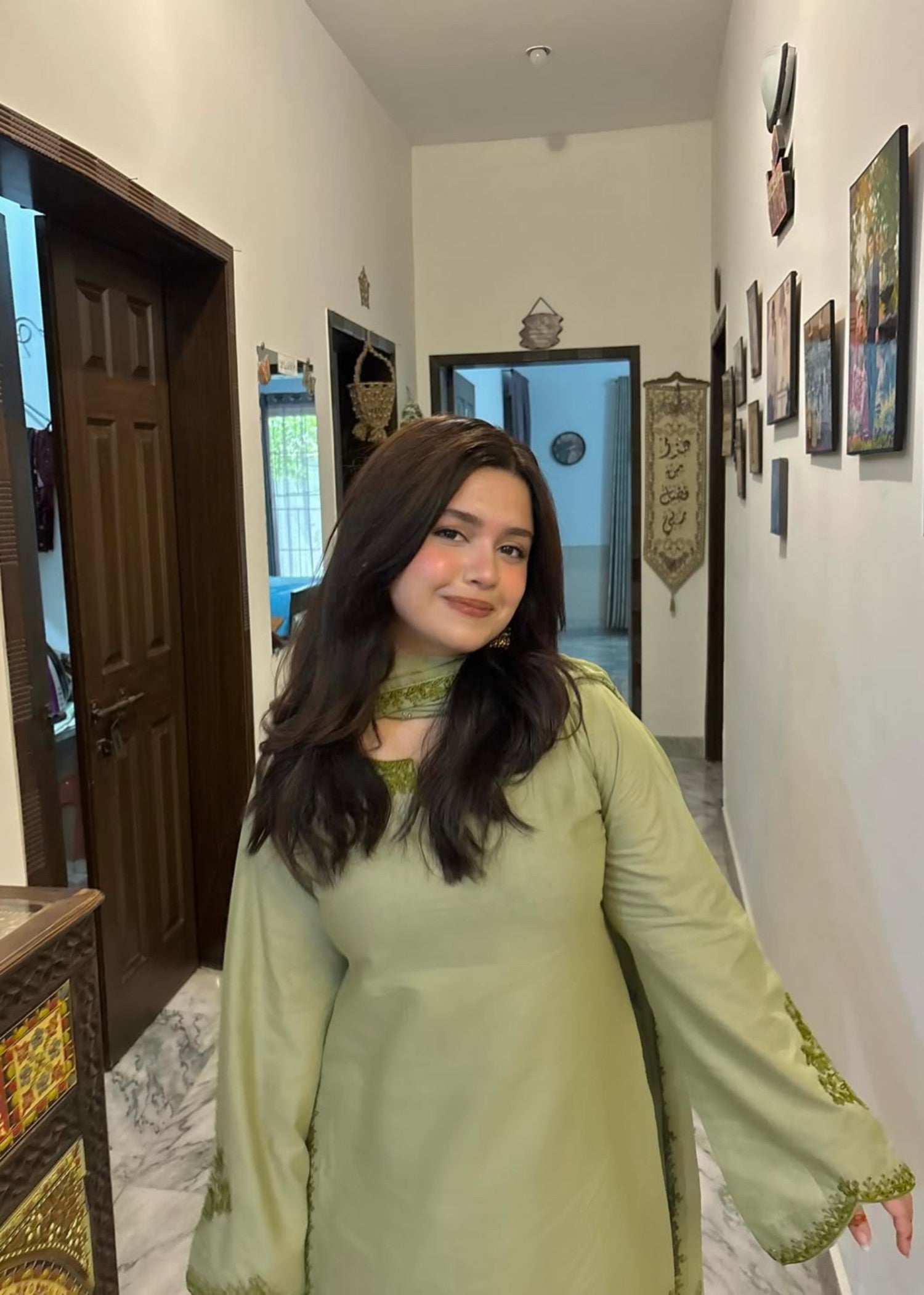 cotton Kurta Set in Apple green