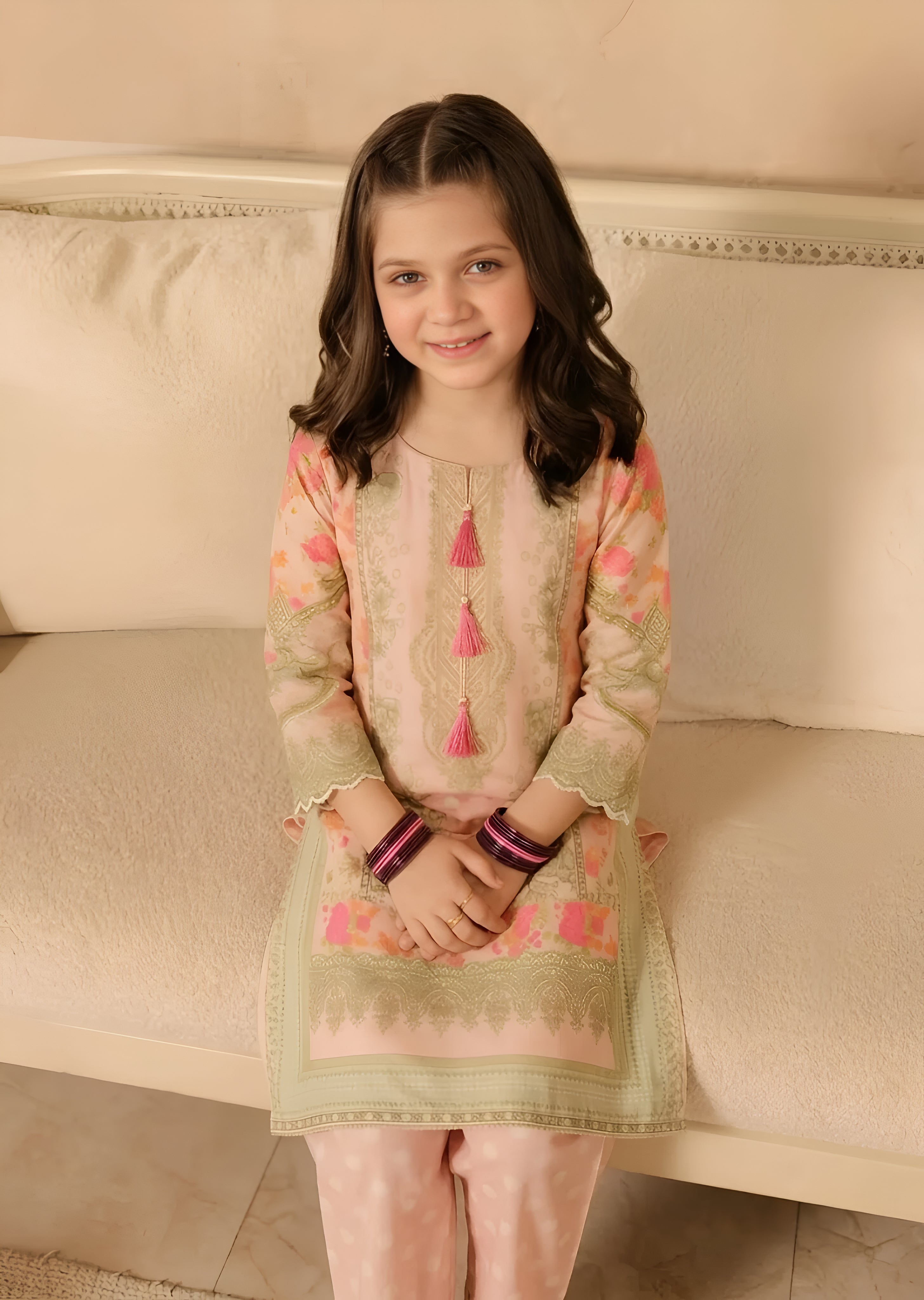 poly lawn Kurta Set in Baby pink