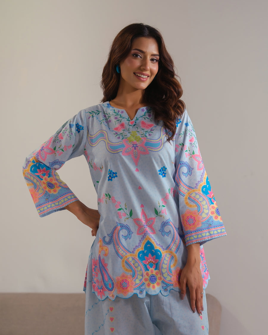 lawn cotton Co Ord Sets in Sky blue
