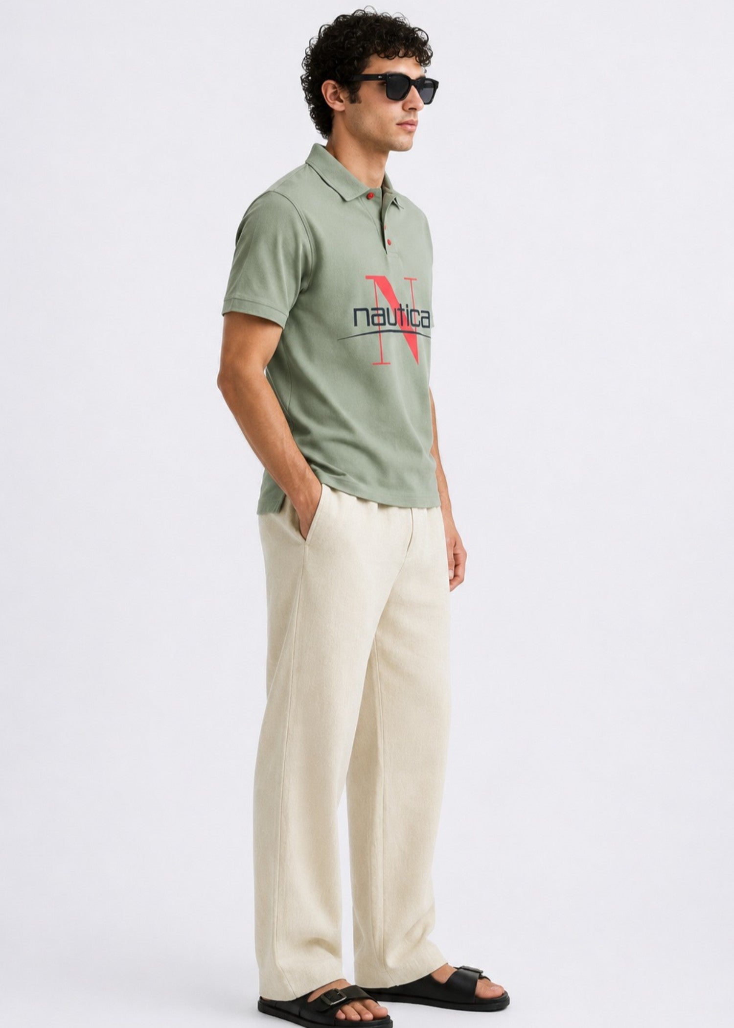 cotton jersey Polo Shirt in Moss green
